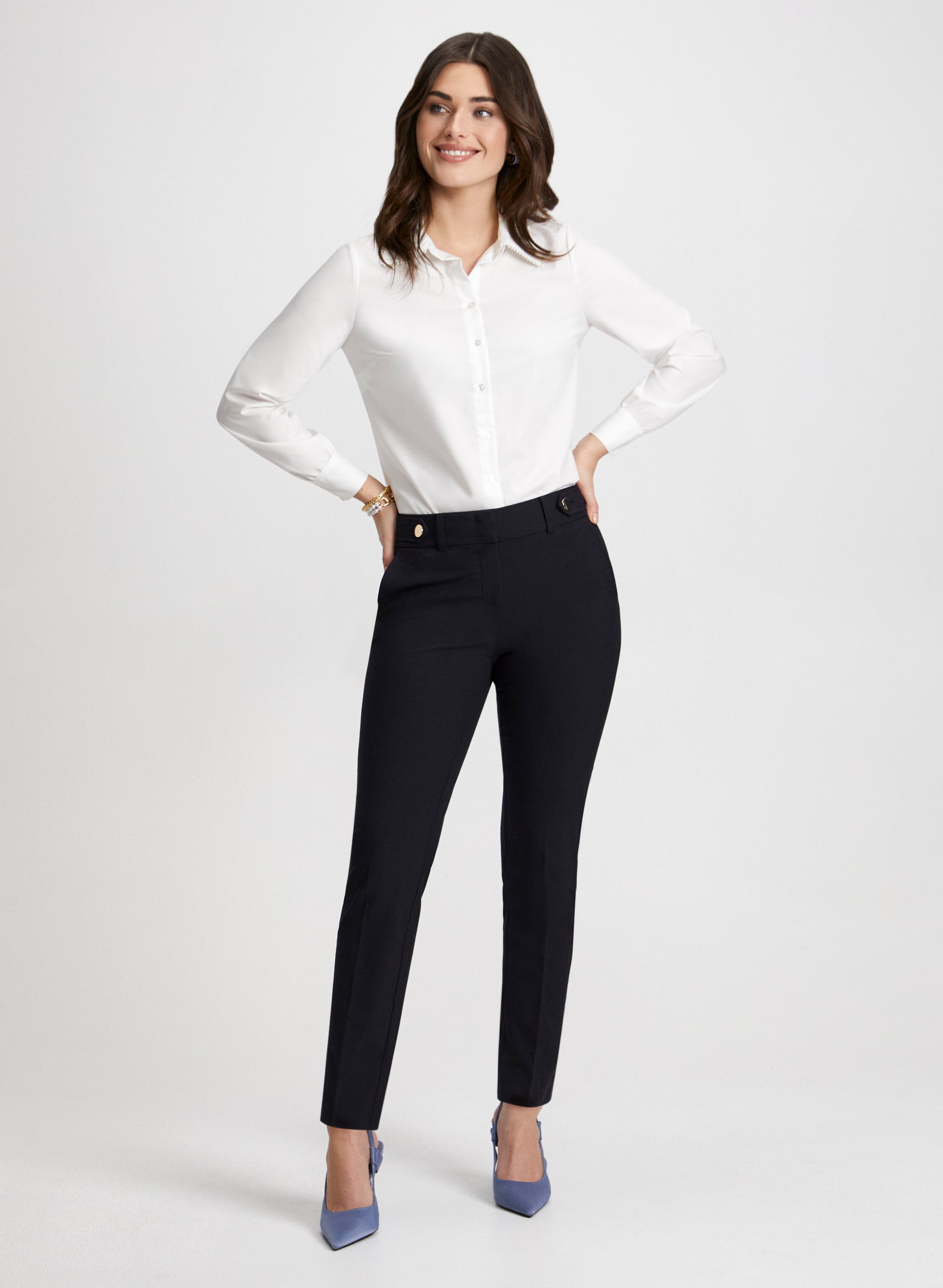 Emma Slim Leg Pants for Women - Comfortable Stretch Regular Fit Trousers - Perfect for Work, Office & Casual Wear