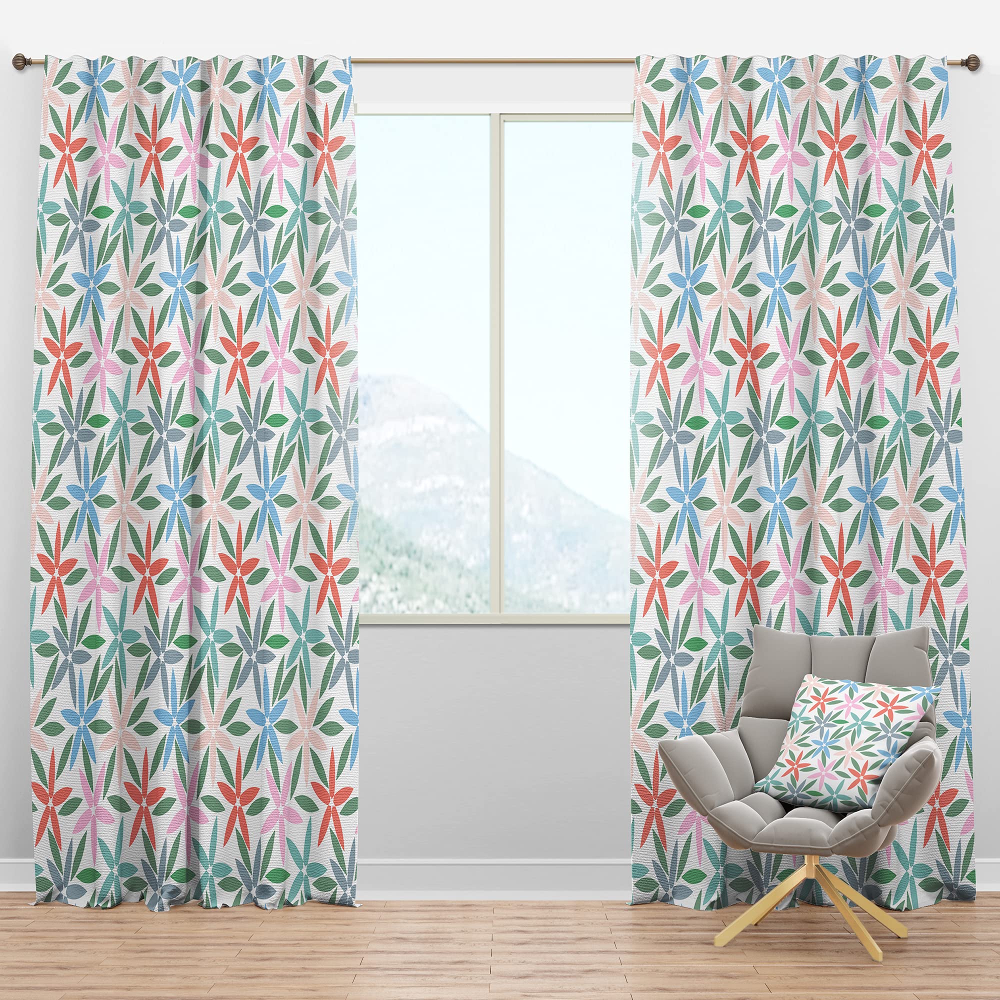 DesignQ Blackout Curtains - Retro Abstract Flower Design III - Thermal Insulated Single Panel (52x120 inches) for Bedroom & Living Room - Noise Reducing & Energy Saving Window Drapes for Better Sleep & Home Decor