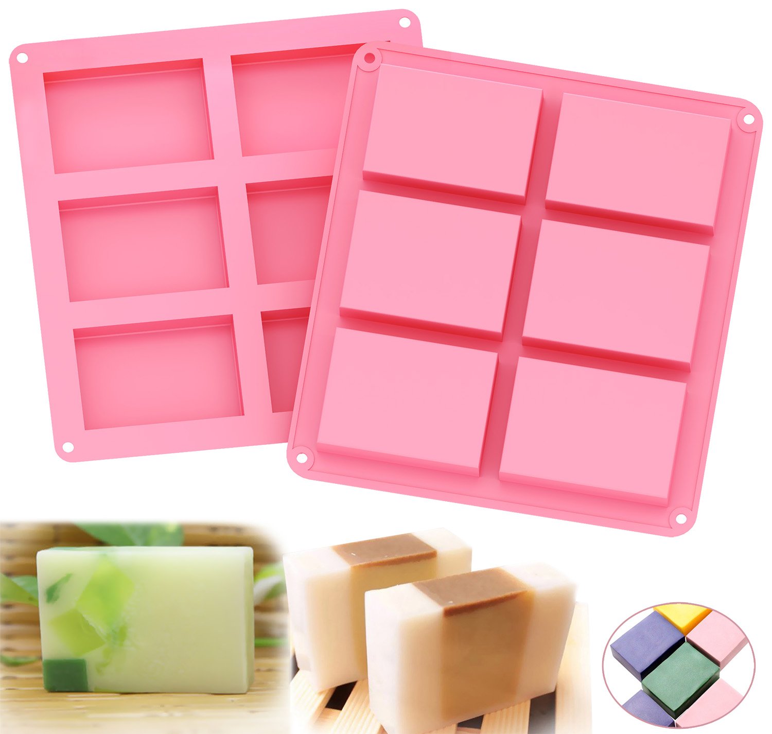 Ozera 2-Pack Silicone Soap Molds with 6 Cavities - DIY Soap Making, Chocolate Baking Molds for Handmade Soaps & Candies - Perfect for Crafting, Gifts & Home Use