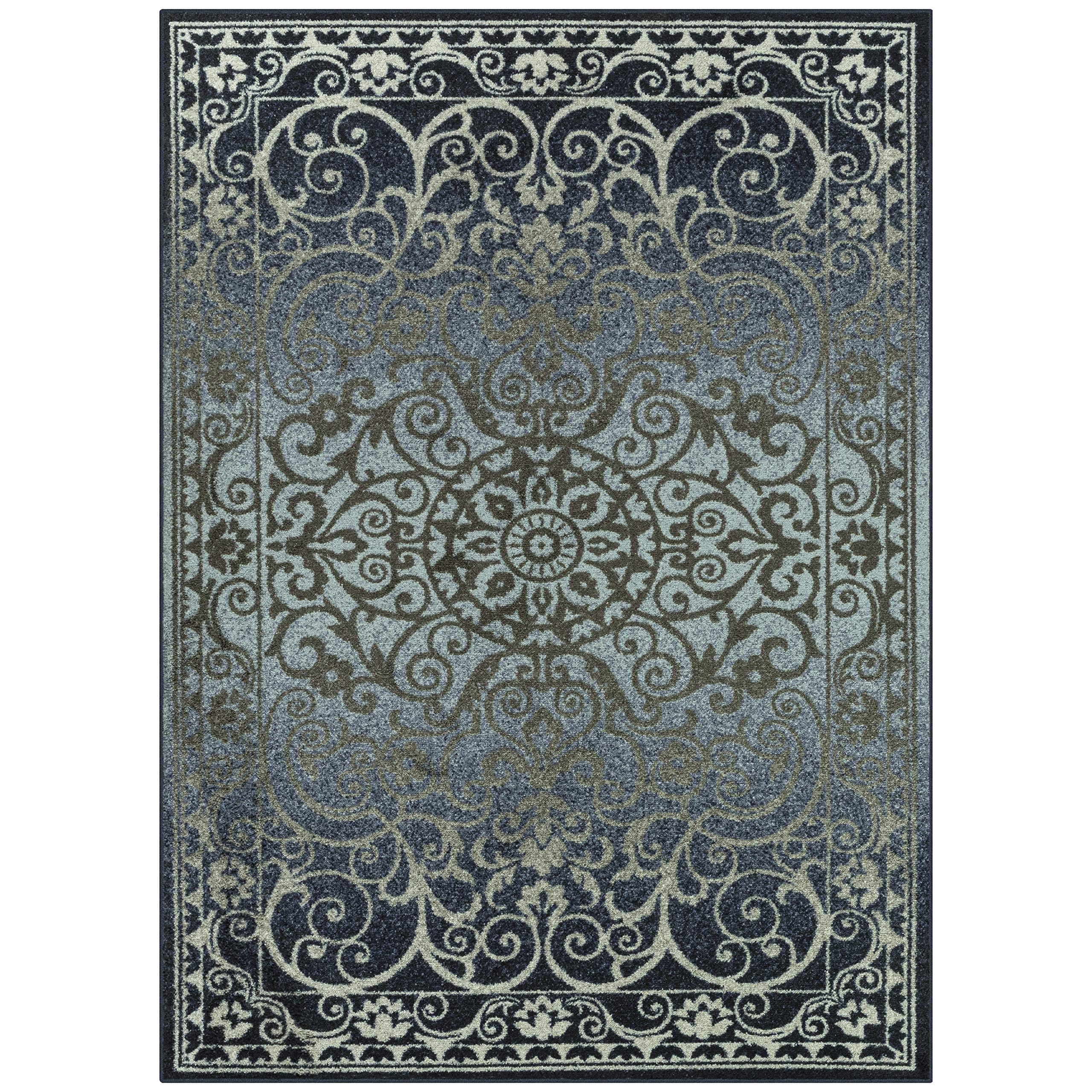 Maples Rugs Pelham Vintage Area Rug 7x10 Feet - Handmade in USA, Navy & Grey Distressed Design - Perfect for Living Room, Bedroom & Office Decor