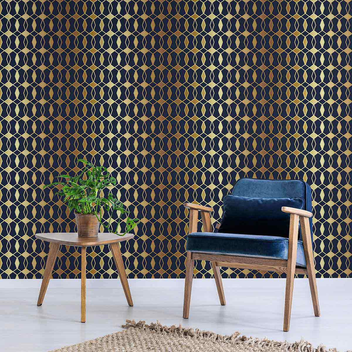 Blue Trellis Peel and Stick Removable Wallpaper - Self-Adhesive Decorative Wall Covering for Bedroom, Living Room & Home Decor