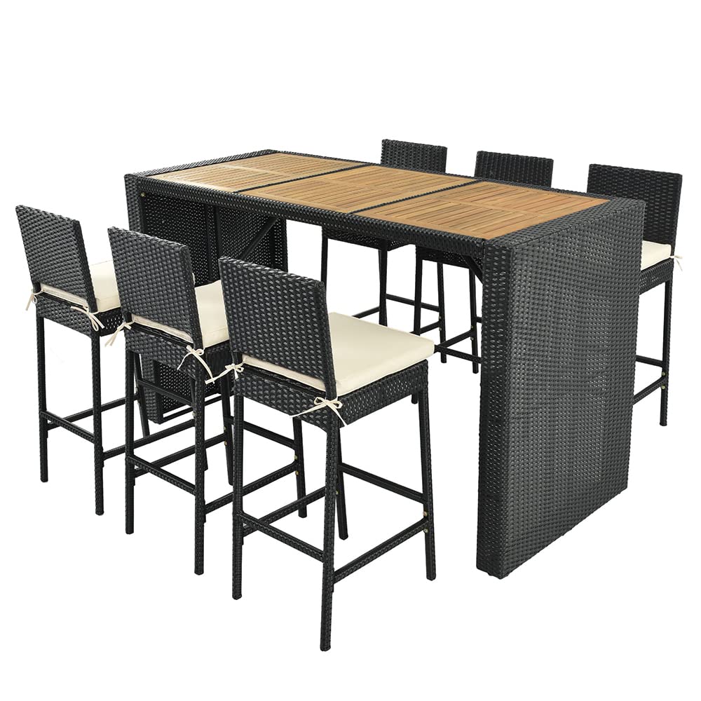 7-Piece Outdoor Patio Dining Set with PE Wicker Chairs & Wood Tabletop - Rattan Furniture for Backyard, Garden, Poolside & Restaurant Outdoor Seating
