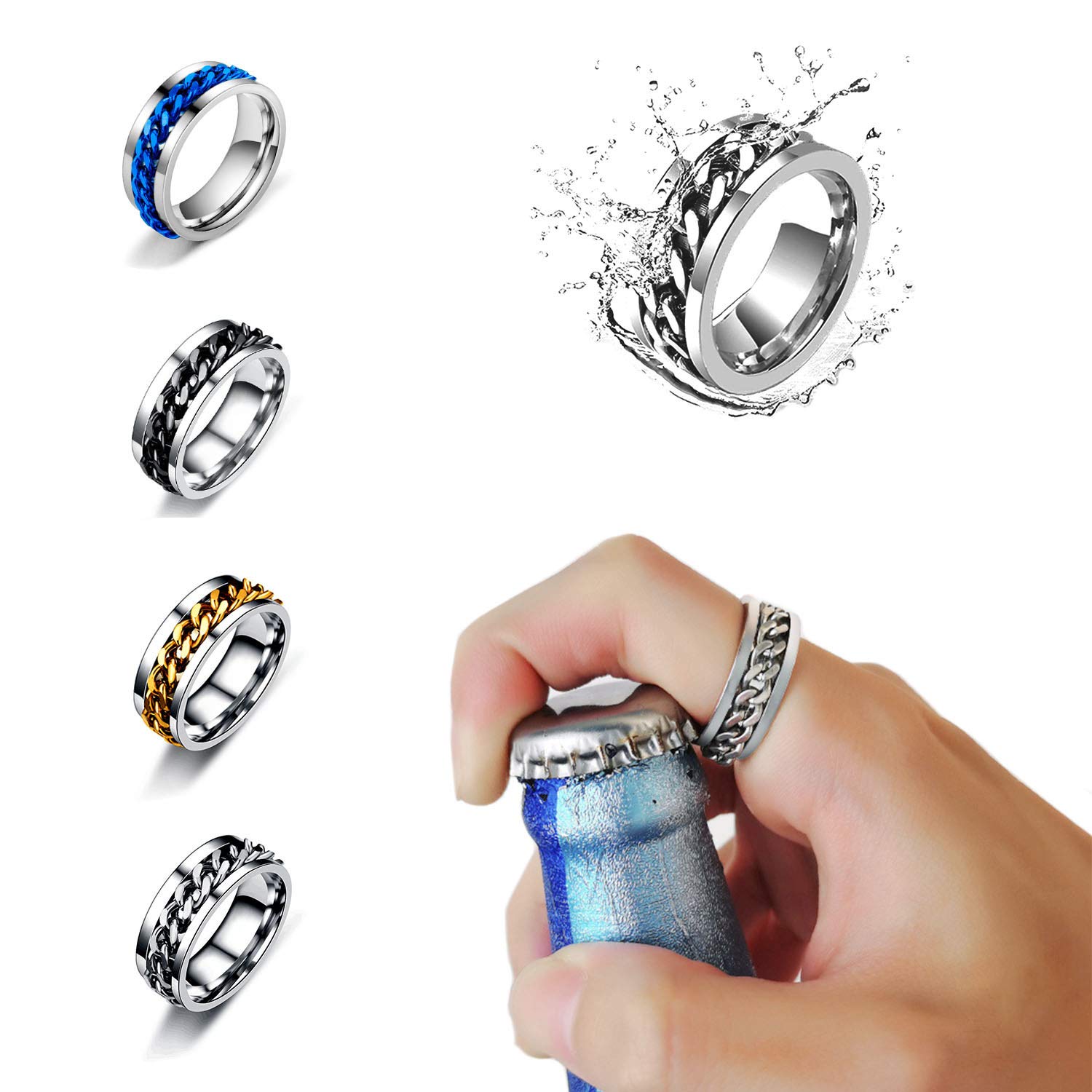 Cool Spinner Ring for Men & Women - Stainless Steel Fashion Ring with Bottle Opener for Parties & Gifts