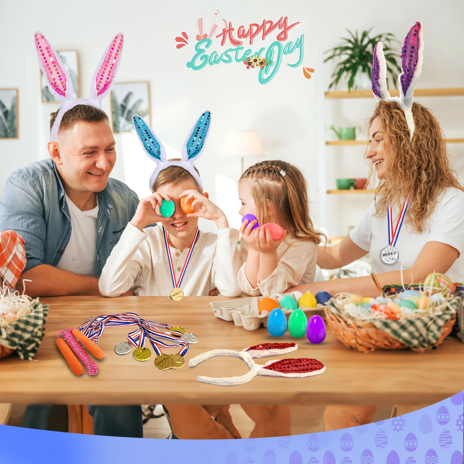 29 Pack Easter Party Games for Kids - Potato Sack Race Bags, Bunny Ears Headbands, Egg Spoon Relay & 3-Legged Race Bands for Easter Egg Hunt & Outdoor Birthday Party Activities