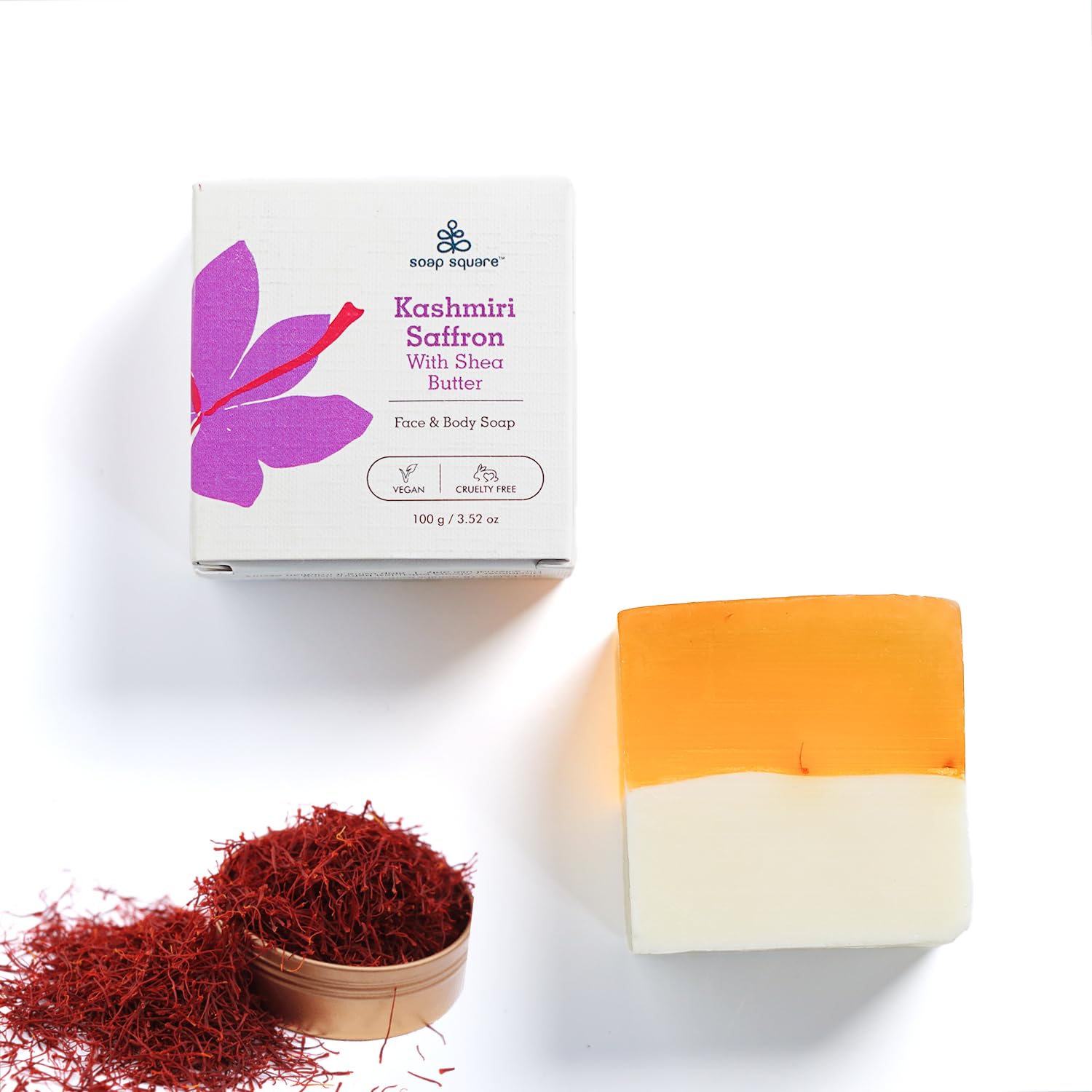 Kashmiri Saffron & Shea Butter Soap Bar - 100g SLS Free, Paraben Free, Cruelty-Free, Vegan Handmade Soap for Sensitive Skin - Perfect for Daily Bathing, Spa Treatment & Luxury Gifts