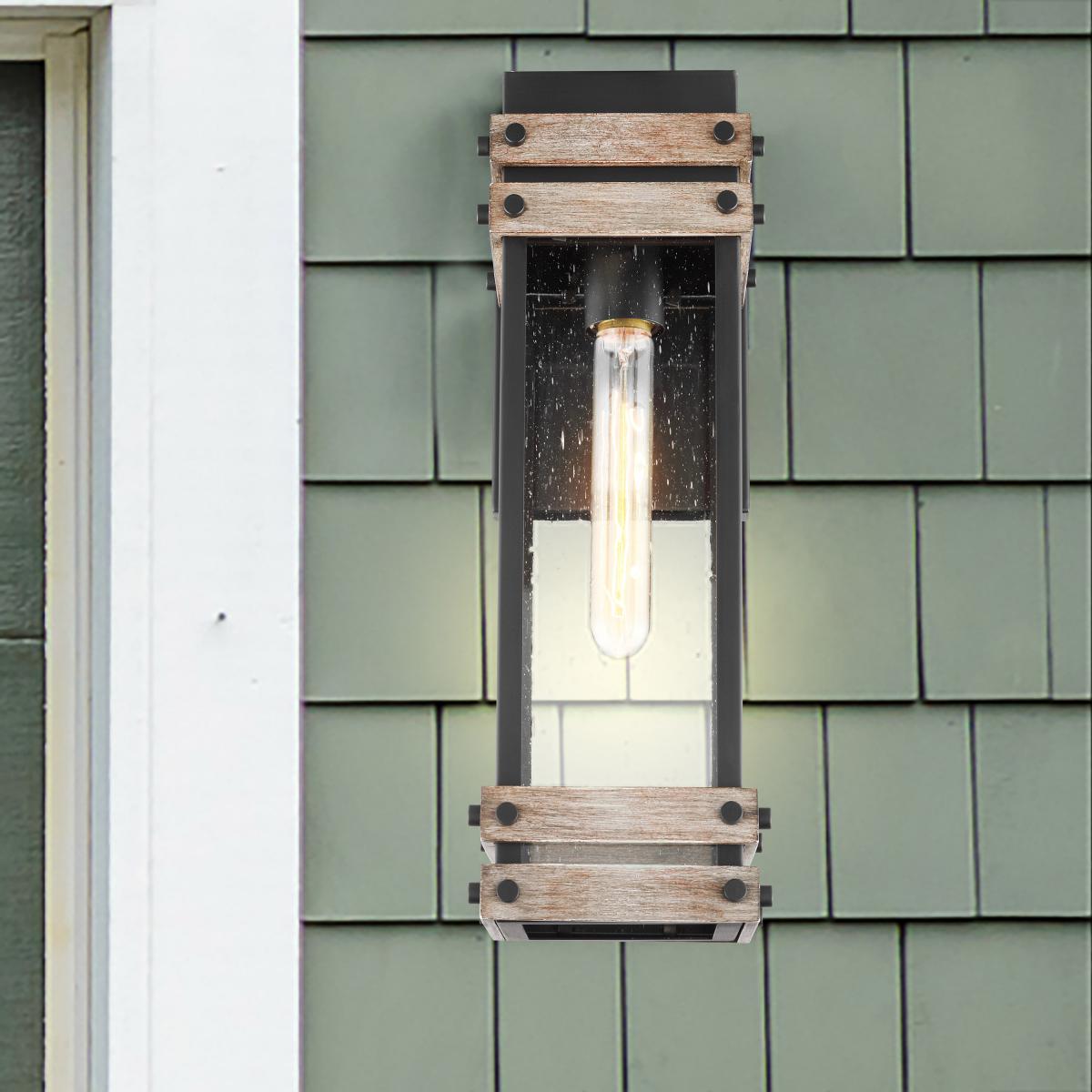 Nuvo 60 7542 Homestead Large Outdoor Wall Lantern with Wood Accent - Perfect for Porch, Patio, and Garden Lighting