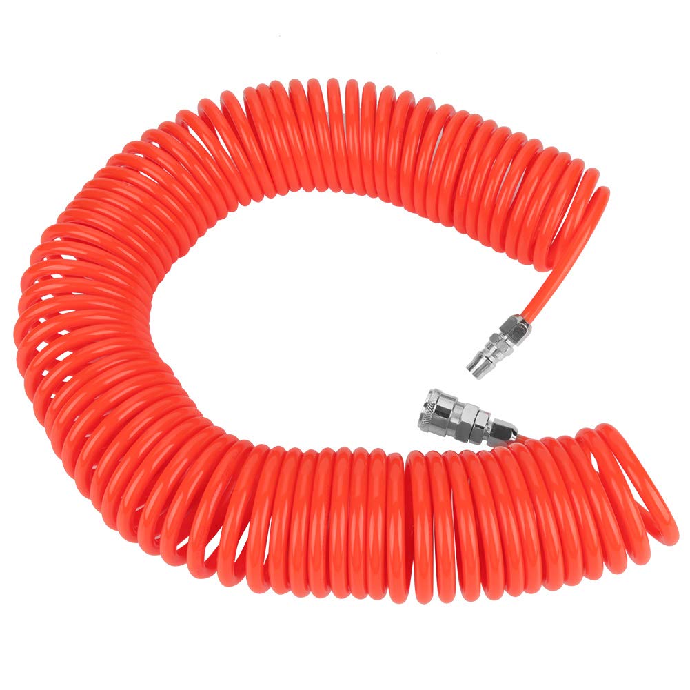 12m PU Recoil Air Hose with 20mm Inner Diameter & Industrial Quick Coupler - Heavy Duty Compressor Hose for Air Tools, Tire Inflation, Spray Painting (Red) - Perfect for Workshops, Garages & Construction Sites