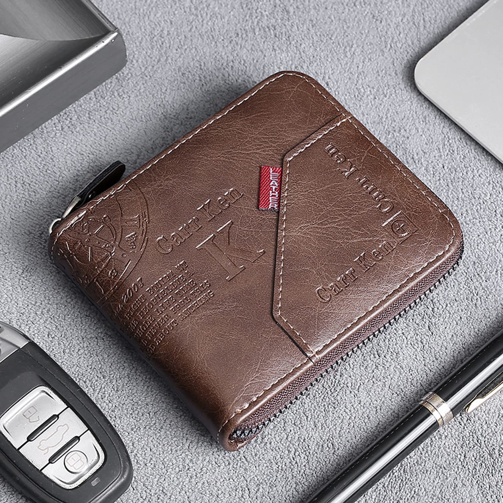 Men's RFID Blocking Leather Bifold Wallet with Zipper & ID Window - Credit Card Holder, Coin Pocket & Money Clip - Light Brown - Perfect Gift for Him, Ideal for Travel, Business & Everyday Use