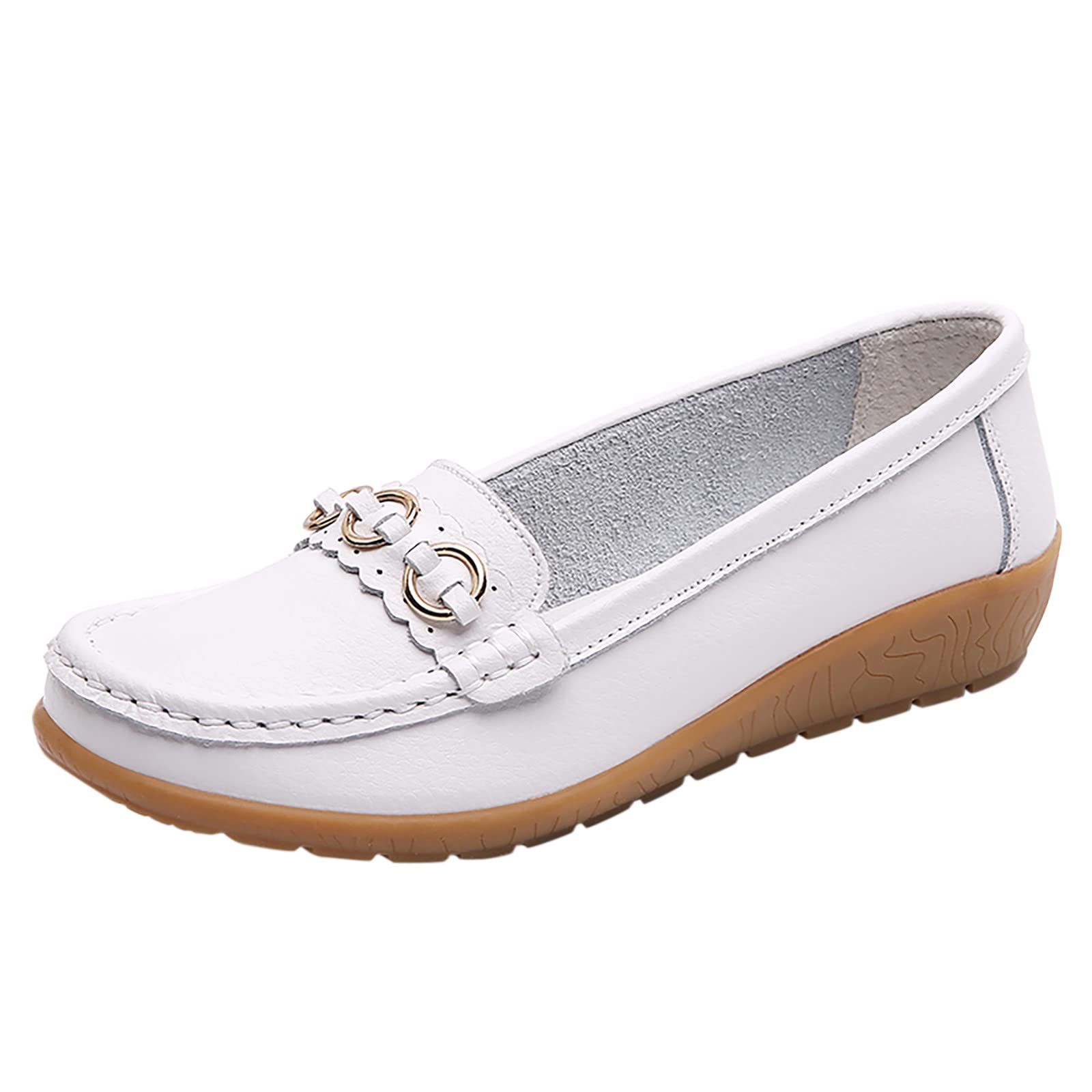 Women's Comfortable Leather Loafers - Slip On Dressy Flats for Wide Feet - Size 9 - Perfect for Walking, Outdoor Activities & Driving
