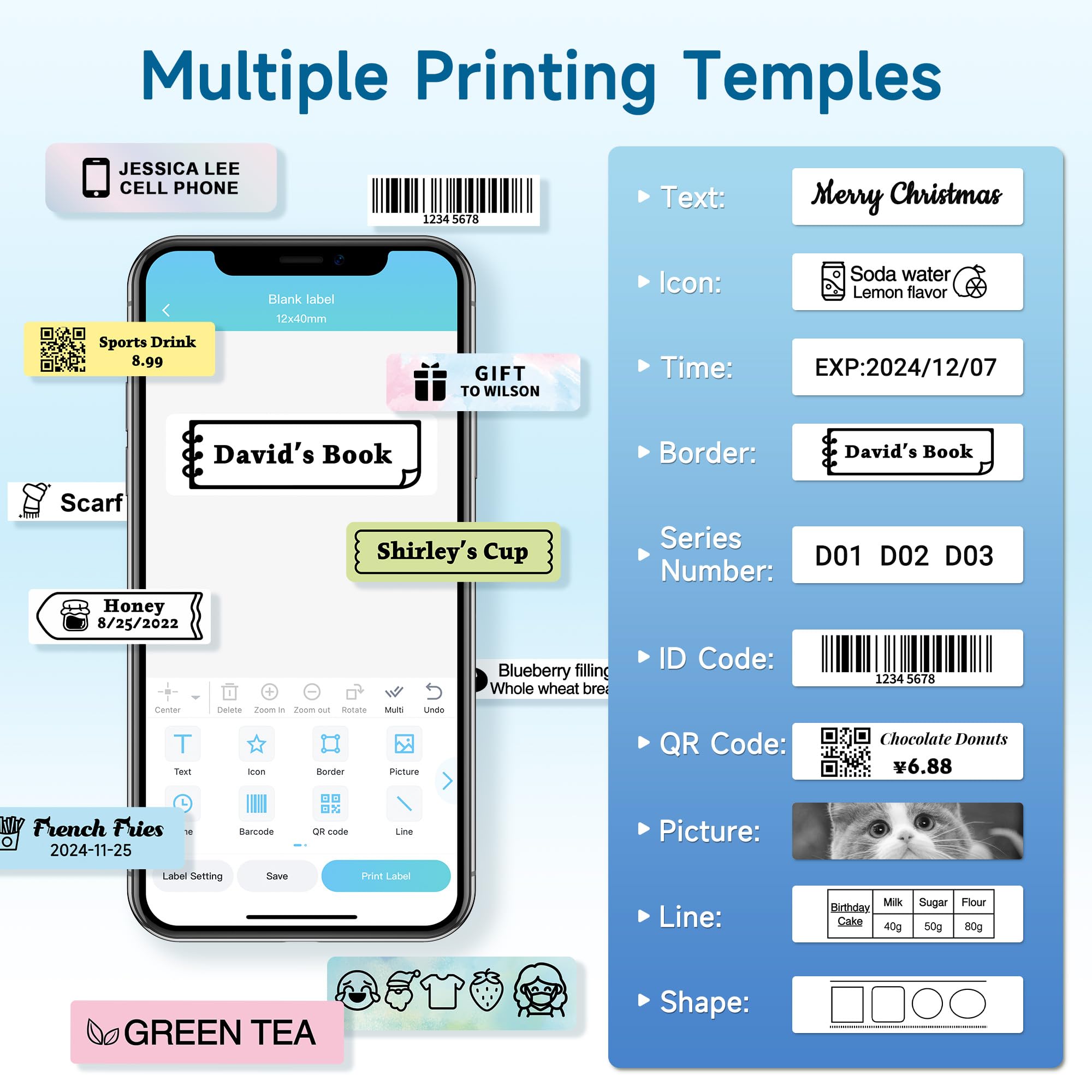 Portable Bluetooth Label Maker Machine with Tape - Mini Label Printer for Home, Office & School Organization - Multiple Personalized Templates for Easy Labeling - Perfect for Storage, Files & Classroom Supplies
