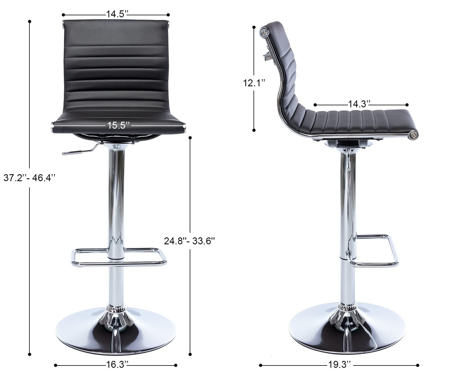 4 Pack Adjustable Height Swivel Bar Stools - Modern Faux Leather Counter Stools with Back Support for Kitchen Island, Breakfast Bar & Dining Room - Perfect for Entertaining & Casual Dining (Black)