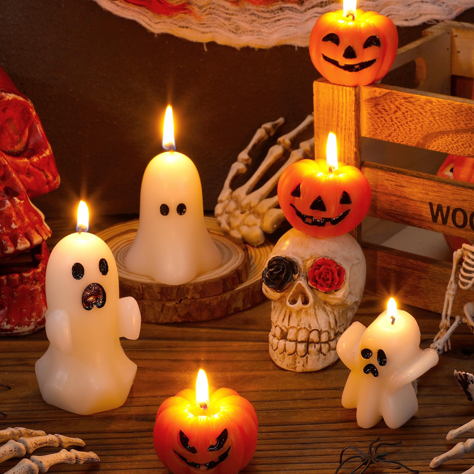 MTLEE 6-Piece Halloween Pumpkin Candle Set - Spooky Ghost Tabletop Candles for Home Decor | Perfect for Halloween Party, Fall Centerpiece & Cozy Autumn Ambiance