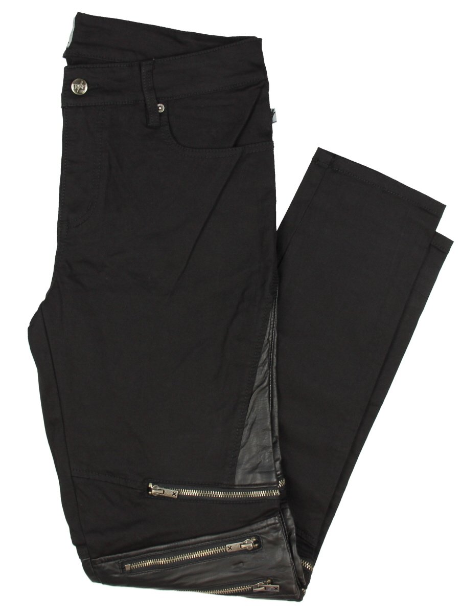 Tripp Women's Gothic Rocker Style High Waisted Skinny Jeans - Black Denim with Faux Leather & Zipper Details | Perfect for Concerts, Night Out & Alternative Fashion