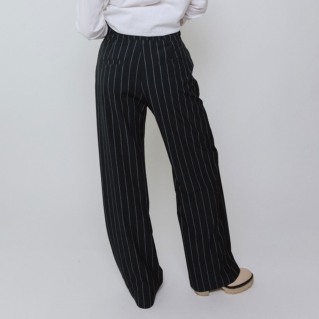 Audrey Women's Navy Pinstripe Dress Pants - Professional Office Work Trousers for Business Casual & Formal Occasions