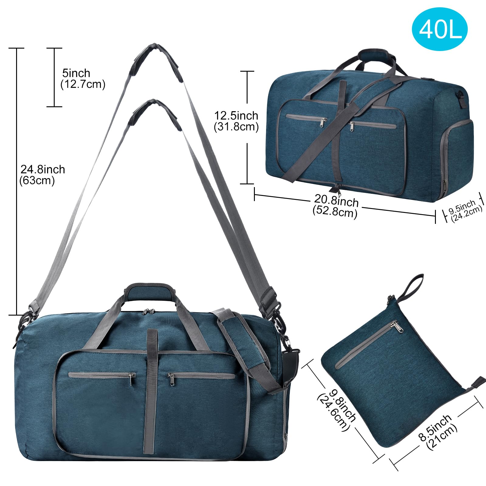 Felipe Varela Duffle Bag with Shoes Compartment & Adjustable Strap - Foldable Waterproof Travel Duffel Bag for Men & Women - Perfect for Gym, Sports, Weekend Trips & Air Travel