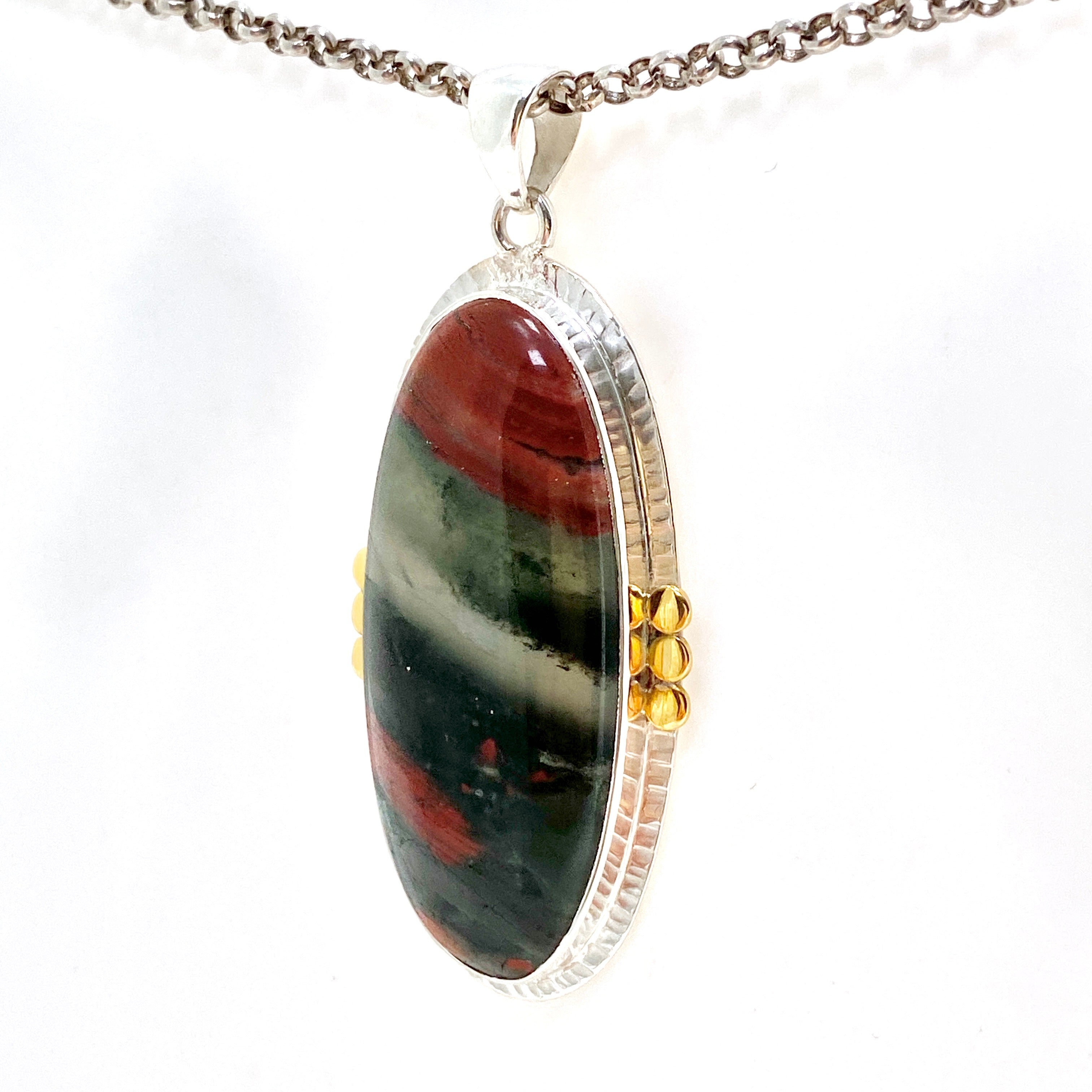 Bloodstone Oval Cabochon Pendant with Brass Accents - Handmade Jewelry for Women - Perfect for Spiritual Healing, Meditation & Energy Work (KPGJ4745)