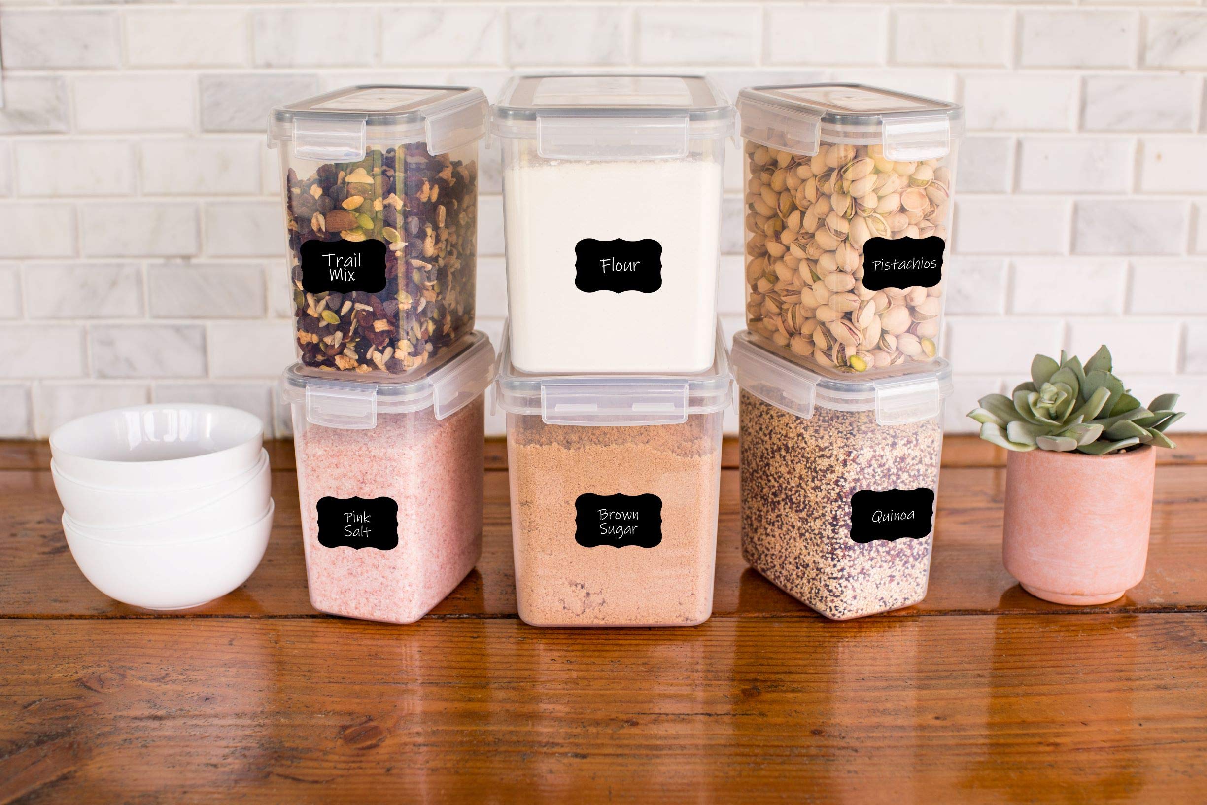 Simple Gourmet Airtight Food Storage Containers Set of 6 - BPA-Free Flour & Sugar Canisters for Kitchen Pantry Organization - Includes Marker & Labels - Perfect for Baking, Meal Prep & Bulk Food Storage