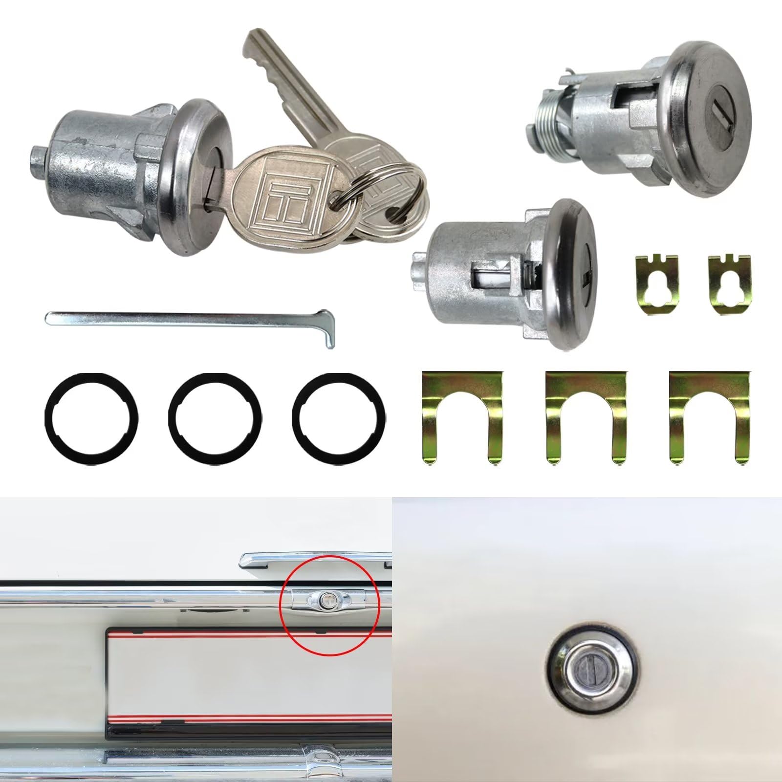 Car Door Trunk Key Lock Cylinder Set with 2 Keys - Replacement for Chevelle Malibu Monte Carlo Camaro (Part# 654394765282) | Auto Repair & Restoration Accessories