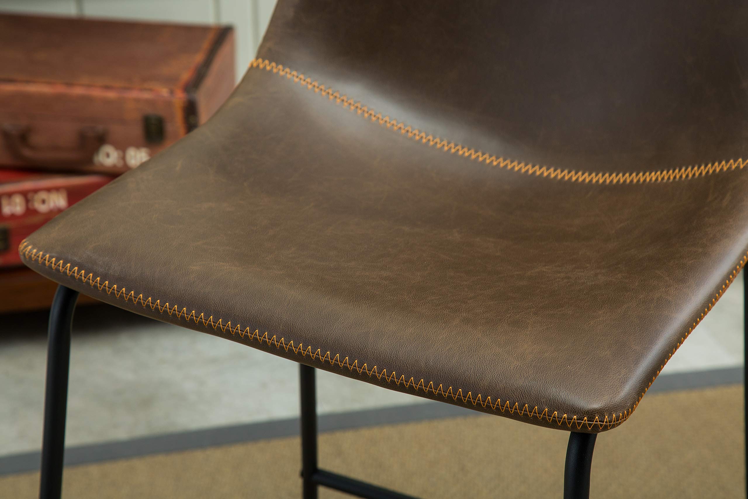 Roundhill Furniture Lotusville PU Leather Dining Chairs Set of 2 - Brown Modern Kitchen Chairs for Dining Room, Breakfast Nook & Small Spaces