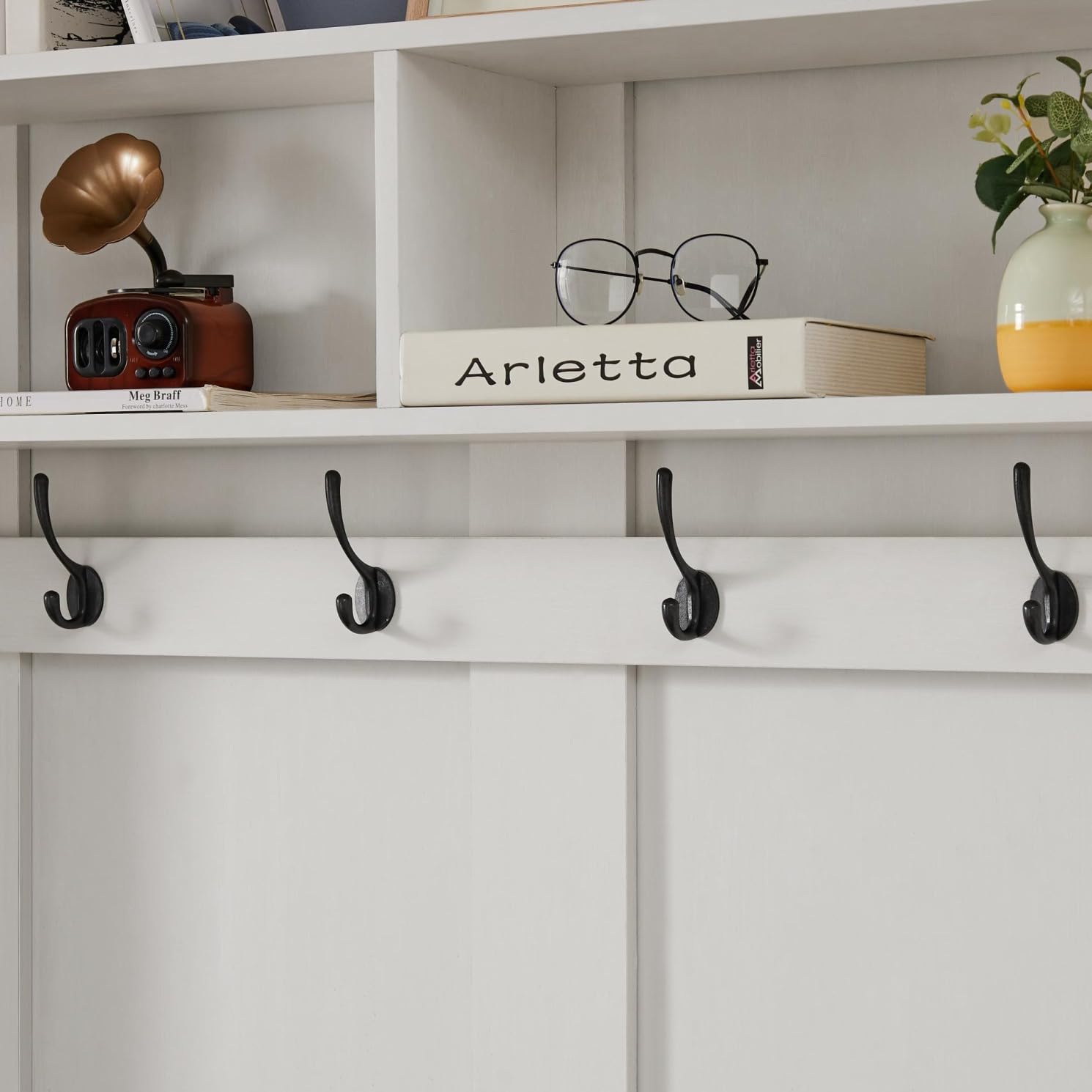 Multi-Functional Shoe Cubby Hall Tree with Bench, Coat Hooks & Storage Cabinet - Space-Saving Entryway Organizer for Mudroom, Living Room & Home Entry (Perfect for Shoes, Coats & Accessories Storage)