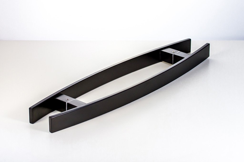 32 Inch Matte Black Stainless Steel Back-to-Back Modern Door Handles - Flat Curved Bar Design for Home, Office & Commercial Doors, Shower Glass & Sliding Barn Doors (Durable & Stylish Hardware for Interior/Exterior Use)