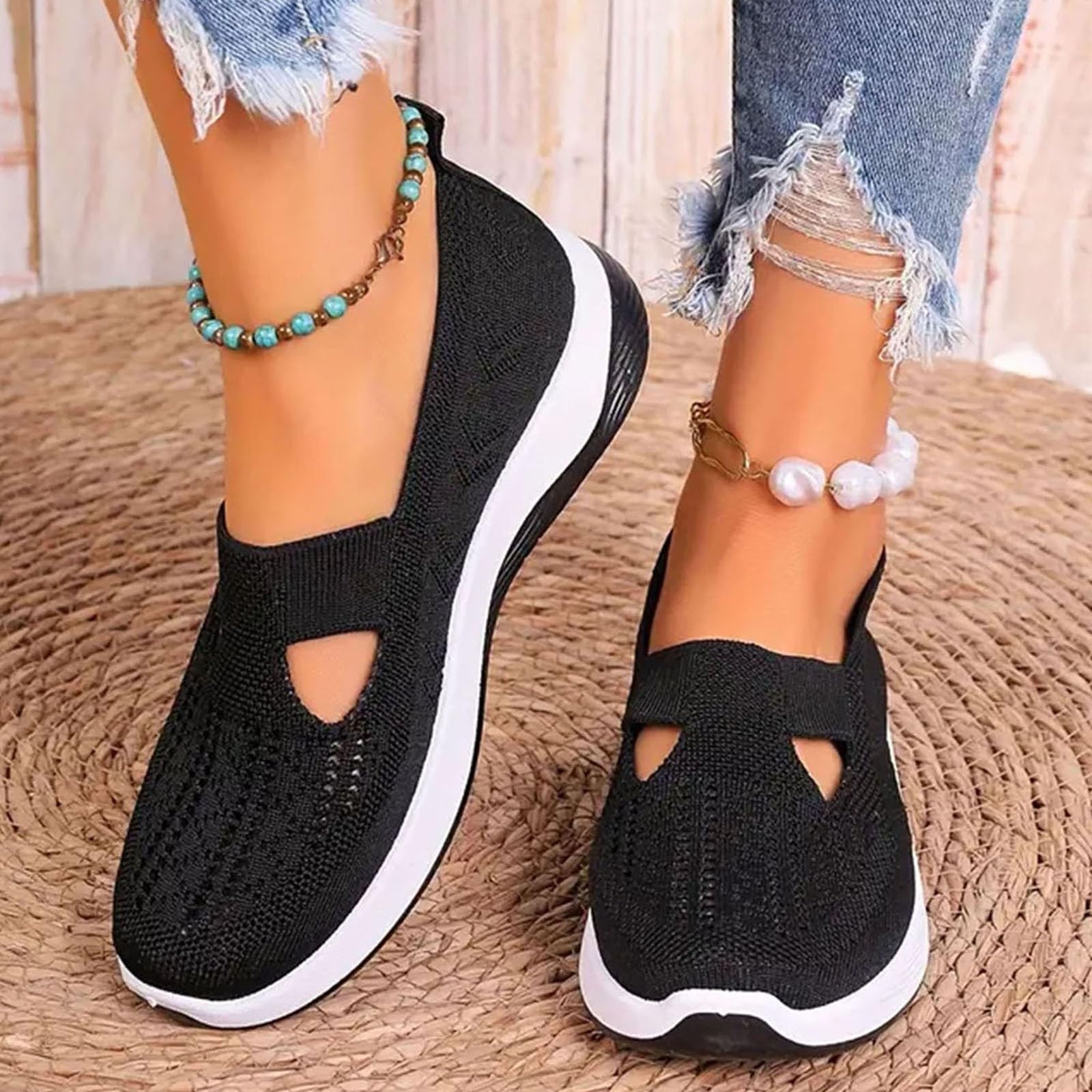 2024 New Women's Orthopedic Walking Shoes - Breathable Woven Slip-On Sneakers for Diabetic Comfort & Support - Perfect for Daily Walking, Work & Travel