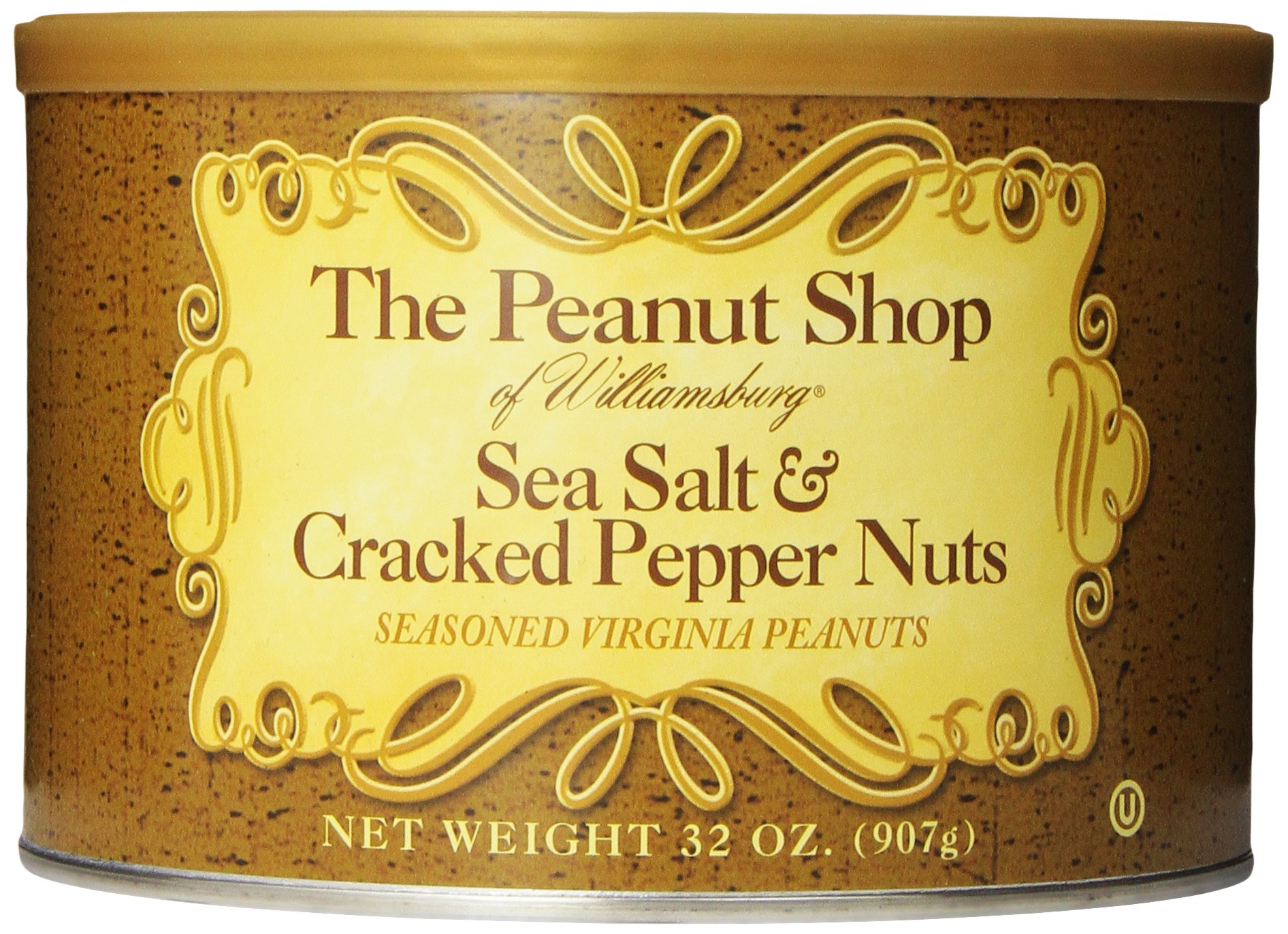 Premium Virginia Peanuts - Hand Cooked, Gluten-Free with Sea Salt & Cracked Pepper | 32oz Tin Can | Perfect for Snacking, Parties & Gifts | The Peanut Shop of Williamsburg