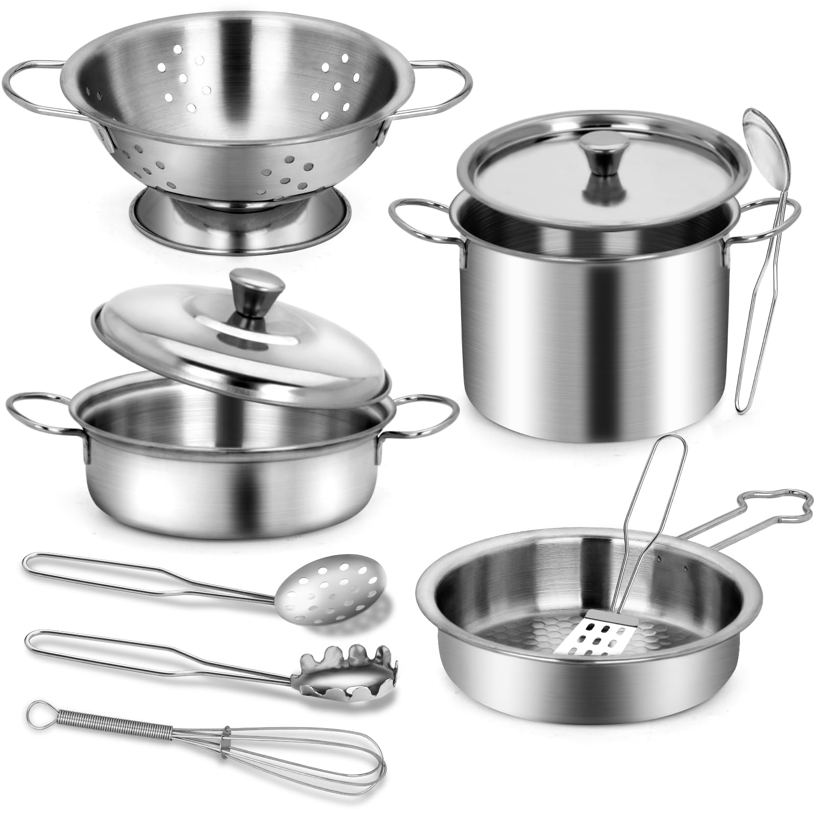 12Pcs Kids Pretend Play Kitchen Set - Stainless Steel Pots & Pans Toy for Toddlers Age 3+ | Educational Cooking Toys for Preschoolers | Perfect for Role Play, Birthday Gifts & Early Learning Development