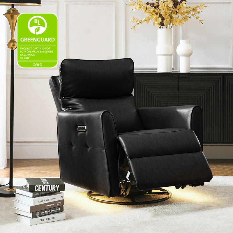 Modern Faux Leather Power Swivel Recliner Chair with USB Charging & Adjustable LED Reading Lamp - Perfect for Home Theater, Living Room & Office Relaxation