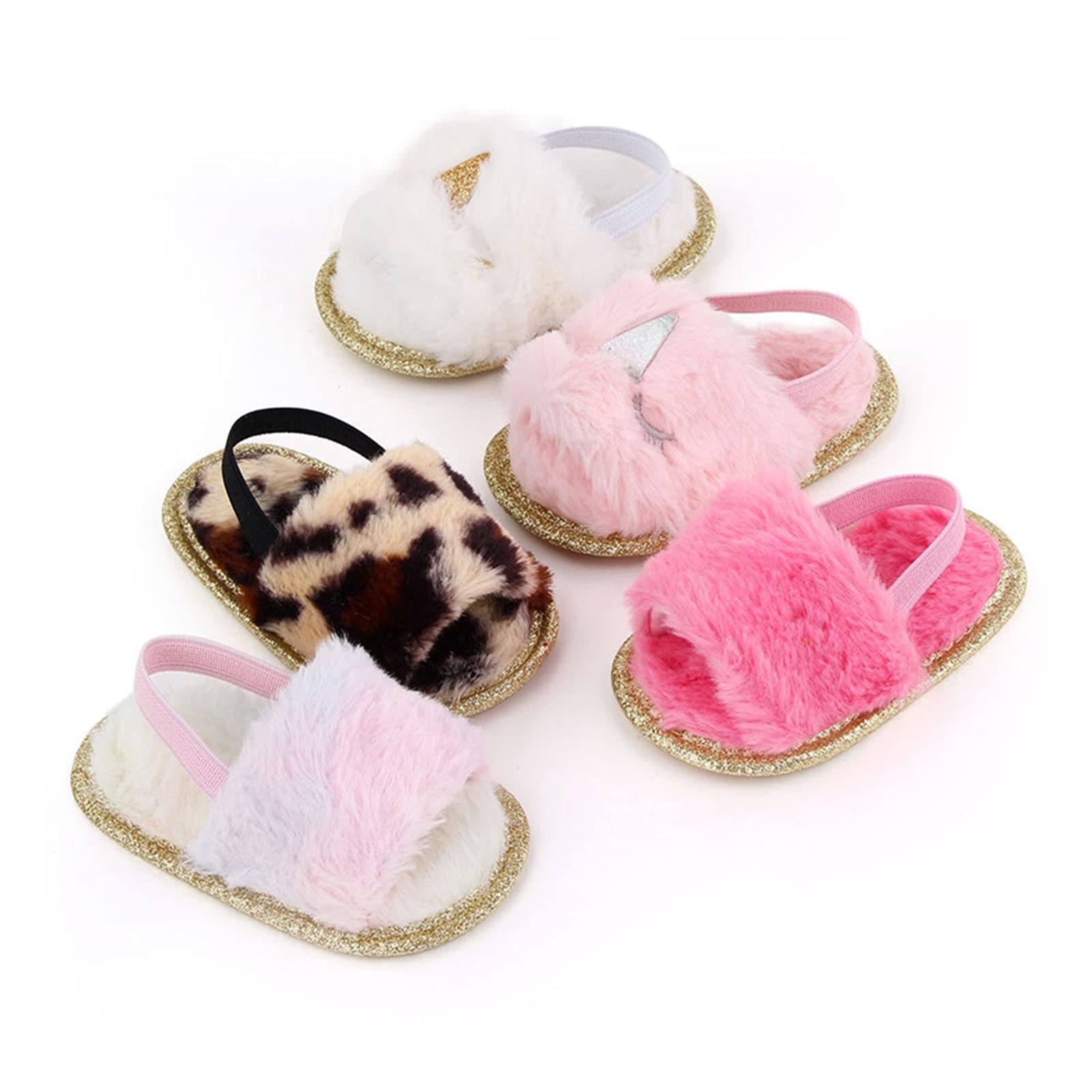Soft Plush Faux Fur Baby Girls' Slippers - Warm Fuzzy Toddler Shoes with Elastic Back Strap | Non-Slip Indoor/Outdoor Slippers for Infants (Gradient Pink, Size 3-6) | Perfect for Playtime, Nursery & Winter Comfort