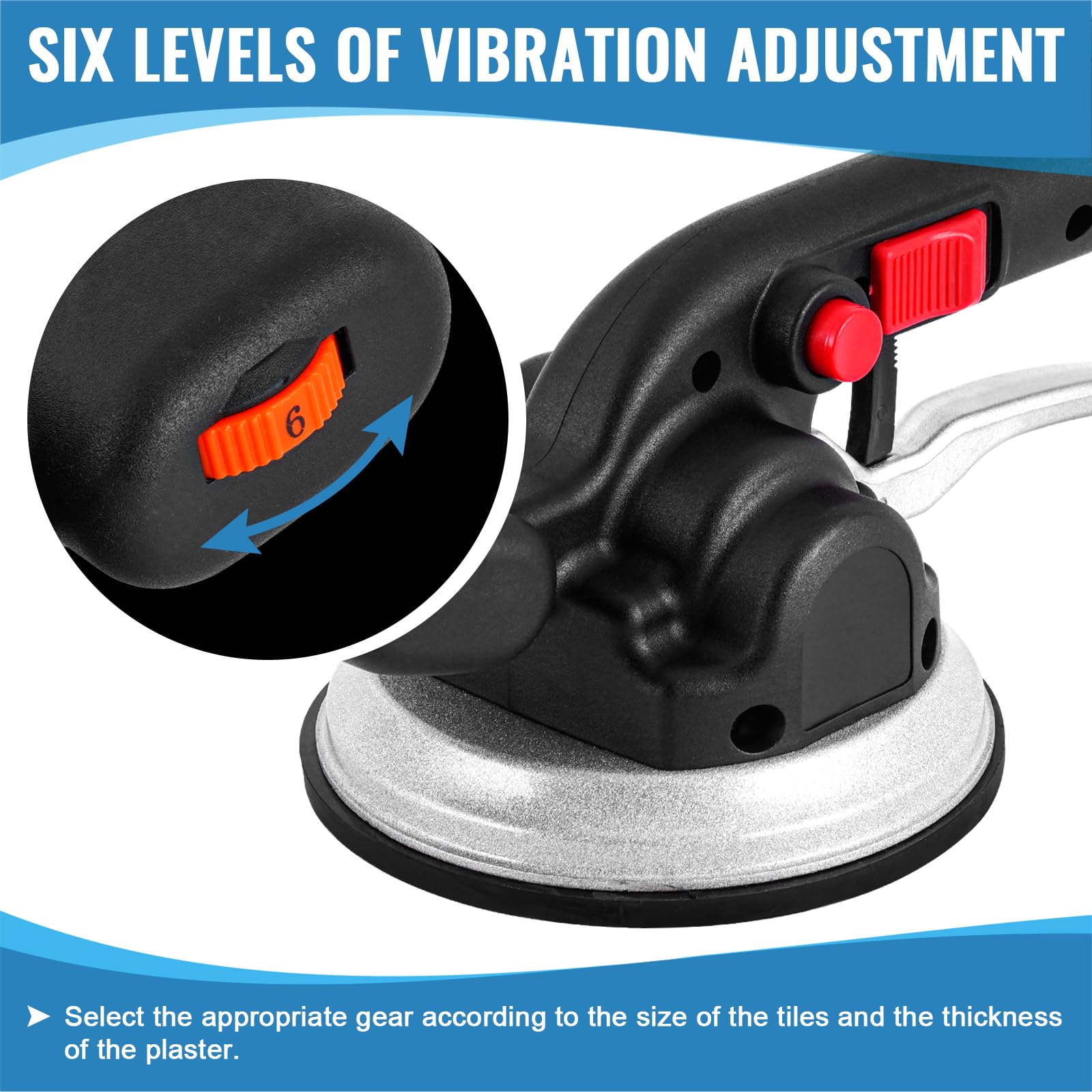 MXBAOHENG 6-Speed Tile Vibrator 19000VPM 4500mAh with Suction Cup, 100kg Load Capacity for 30-120cm Ceramic Tiles (2 Batteries Included) - Perfect for Tile Installation, Renovation & DIY Projects