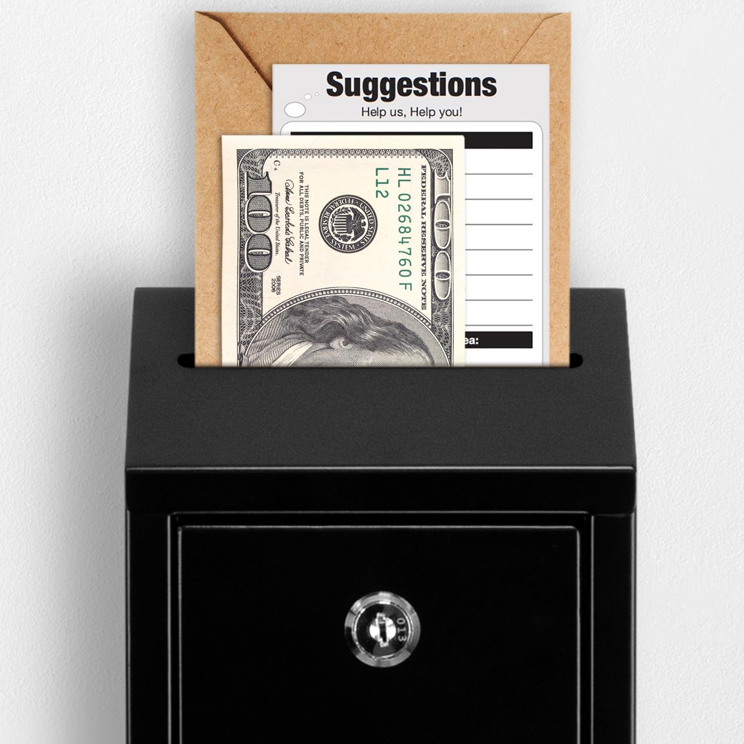 Lockable Metal Donation Box with 4 Iron Keys - Wall Mounted Cash Drop Box with Secure Slot - Black Suggestion Box (1-Pack) - Perfect for Churches, Schools, and Charity Events