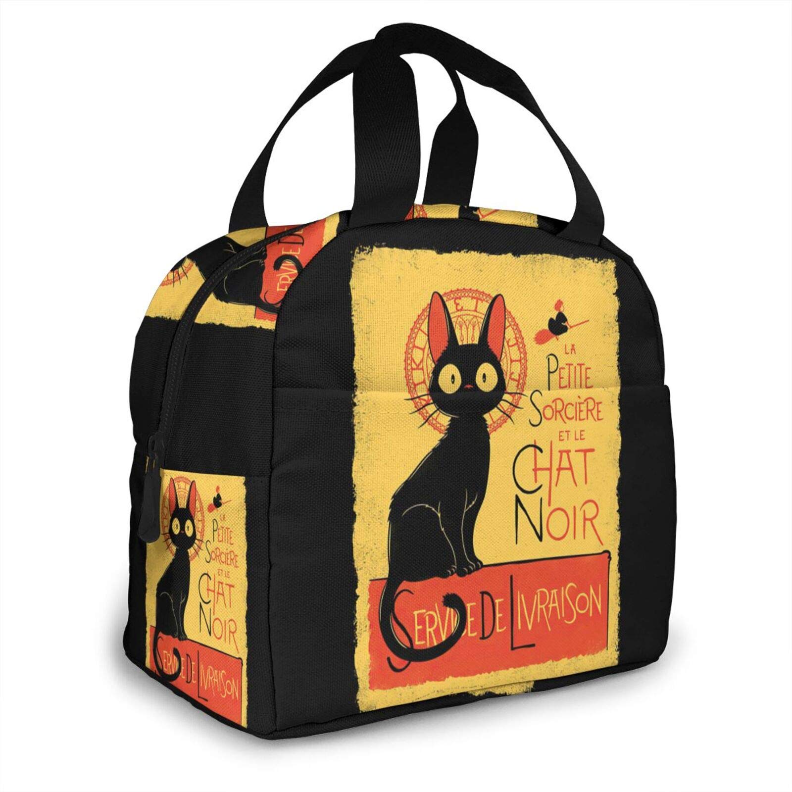 Kiki's Delivery Service Jiji Reusable Insulated Lunch Bag - Waterproof Thermal Cooler with Zipper for Women, Men & Kids - Perfect for Picnics, School & Work (Black, One Size)