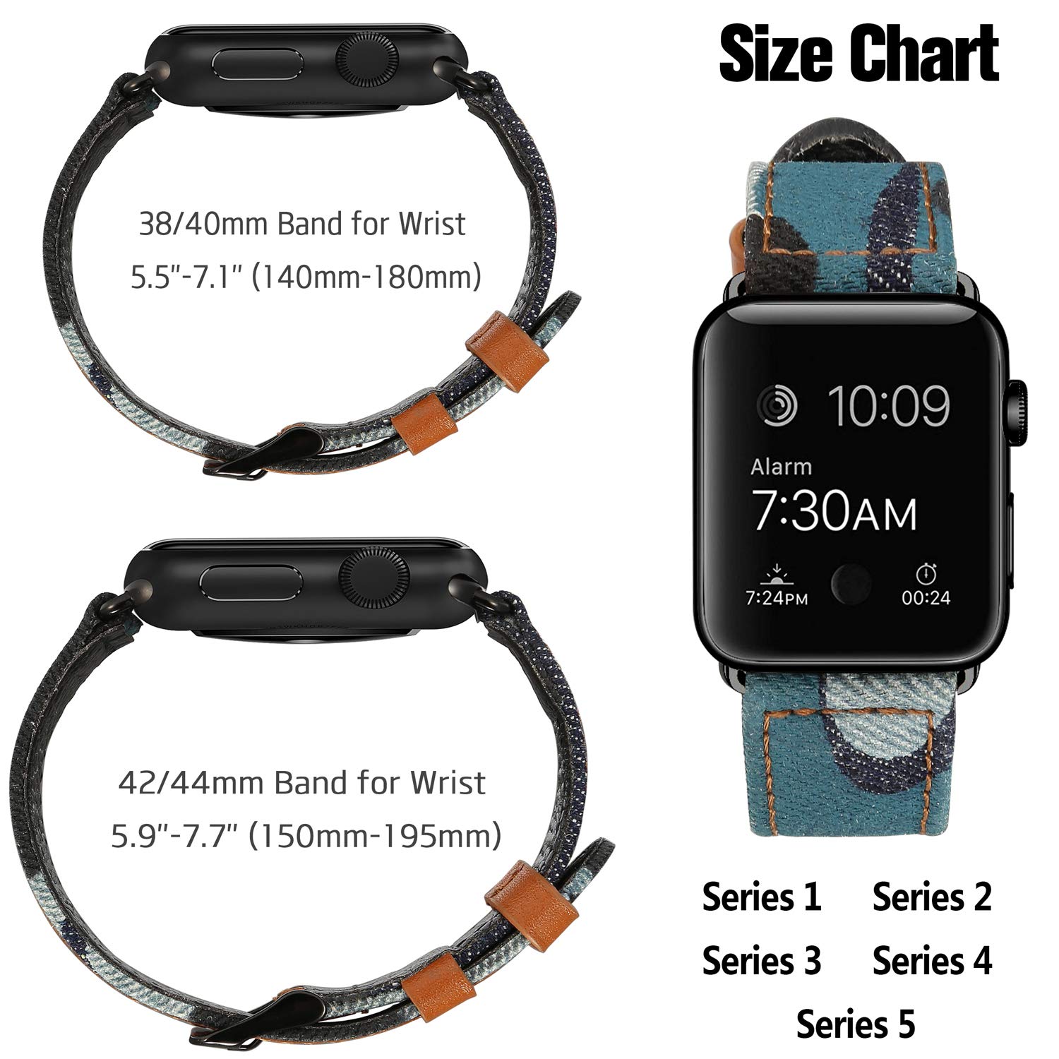 Premium Leather Watch Bands for Apple Watch - Compatible with All Models (38mm-49mm) - Durable Canvas Fabric Strap with Metal Clasp for Men & Women - Perfect for Work, Gym & Everyday Wear