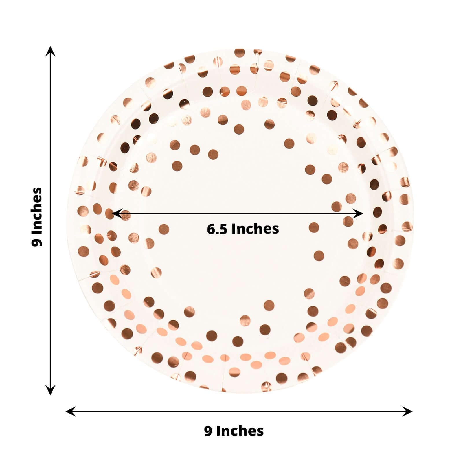 Efavormart 25 Pack 9 Inch White Metallic Rose Gold Polka Dot Disposable Dinner Plates - 300 GSM Heavy Duty Paper Plates for Wedding, Birthday Party & Holiday Celebrations