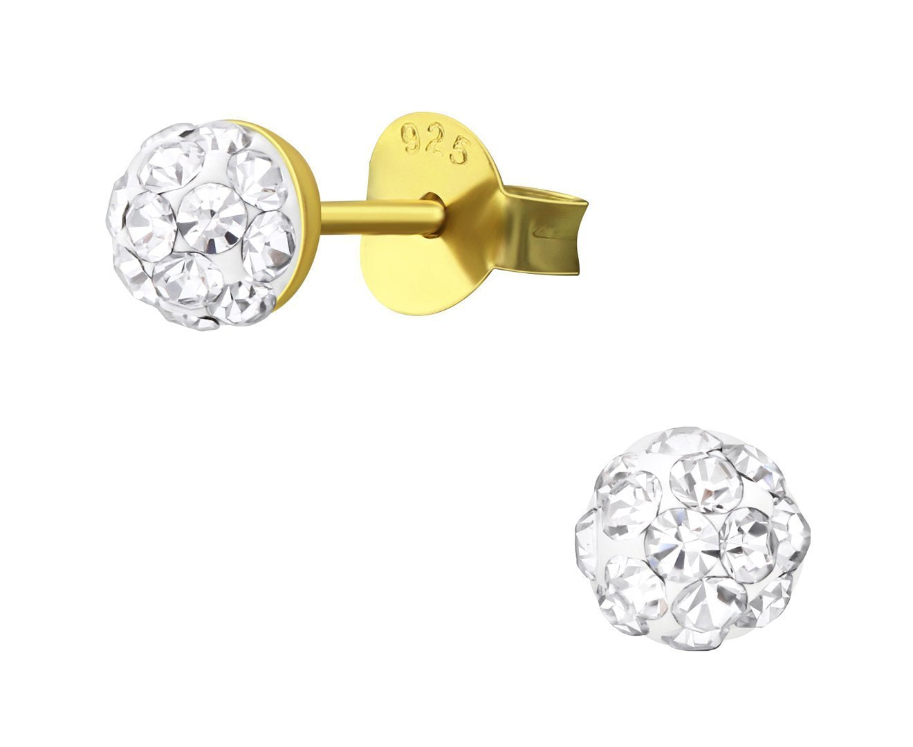 14K Gold Plated Sterling Silver Crystal Round Stud Earrings for Women - Elegant Cubic Zirconia Studs for Everyday Wear, Parties & Gifts