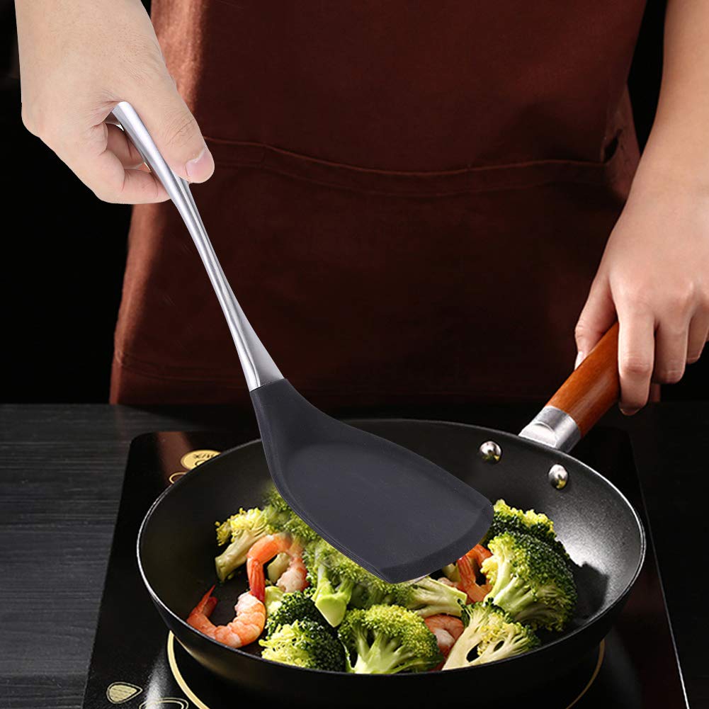 Premium Stainless Steel Spatula with Long Handle - Heat-Resistant Silicone Turner for Non-Stick Pans - Perfect for Flipping Pancakes, Burgers & Eggs - Ideal for Home Kitchen & Professional Cooking