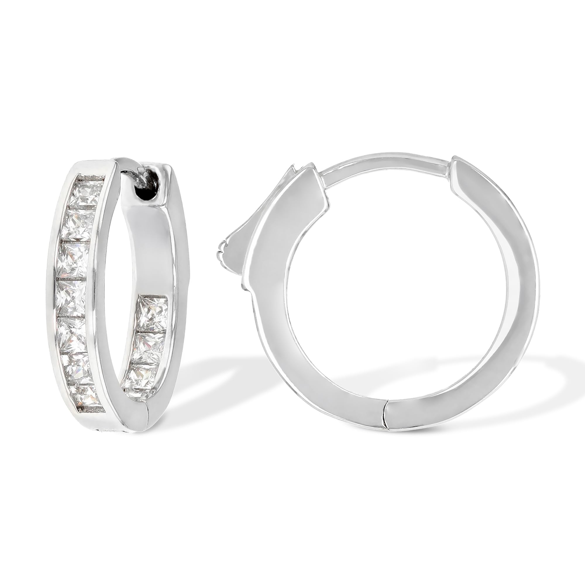 1.75 Carat Cubic Zirconia Sterling Silver Hoop Earrings for Women - Rhodium Plated Silver Hoops with Faux Diamonds - Elegant Crystal Hoop Earrings for Daily Wear, Parties & Special Occasions