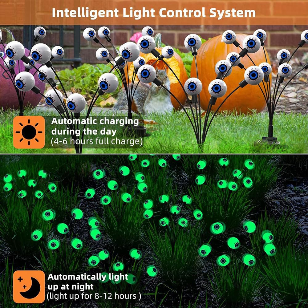 32 LED Solar Garden Lights 4 Pack - Solar Swaying Firefly Lights for Outdoor Decor, Patio Pathway, Yard, Lawn, Landscape Lighting (Green Bulbs)