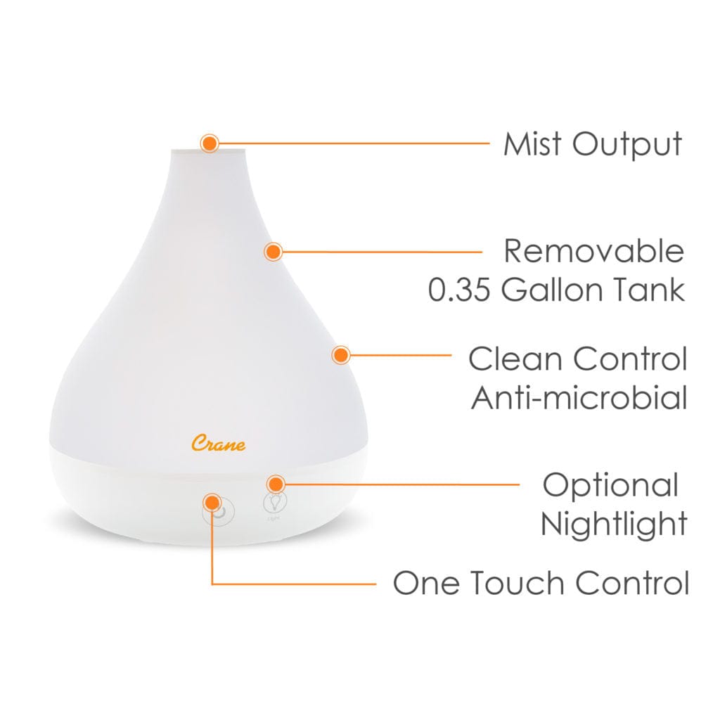 0.35 Gal 2-in-1 Ultrasonic Cool Mist Humidifier & Essential Oil Diffuser for Small Rooms - Quiet Air Moisturizer with Aromatherapy for Bedroom, Office, Nursery & Dry Skin Relief