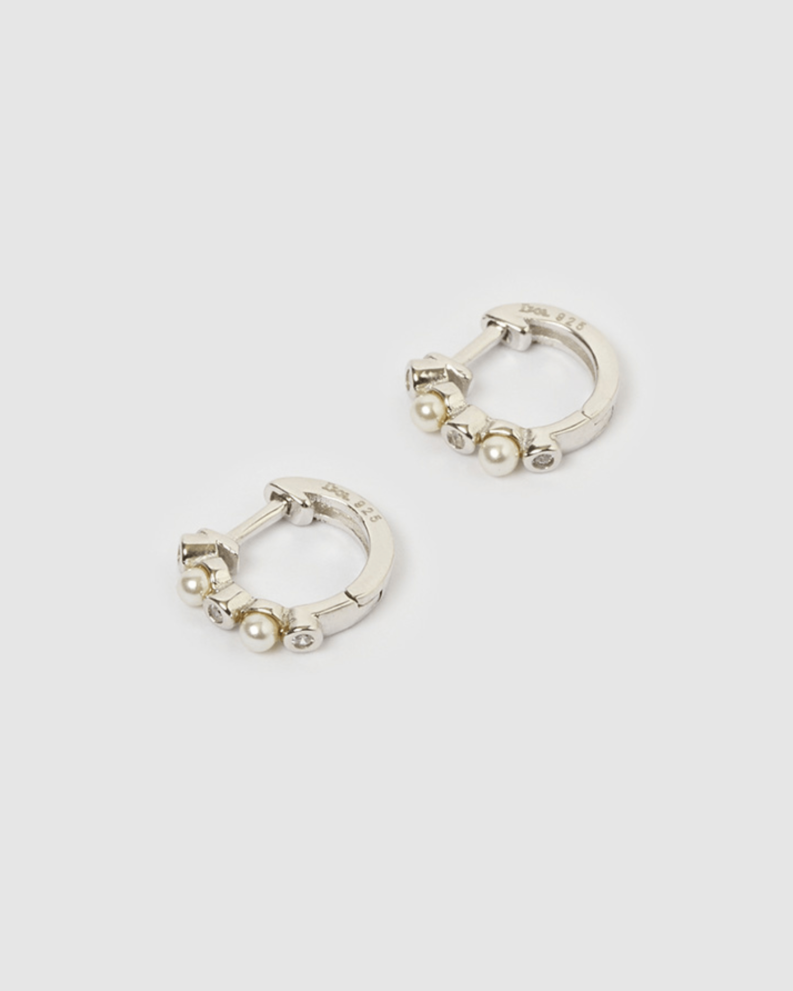 Izoa Candice Huggie Silver Pearl Earrings for Women - Elegant Pearl Hoop Earrings for Everyday Wear, Gift Giving & Special Occasions