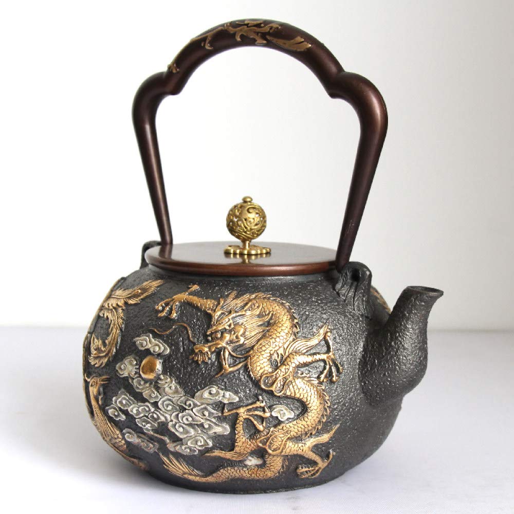 Handmade 1.3L Dragon Design Cast Iron Teapot - Uncoated Japanese Style Kettle for Pu-erh & Green Tea | BPA-Free, Customizable | Perfect for Home Kitchen, Restaurant, Office & Tea Ceremony Use