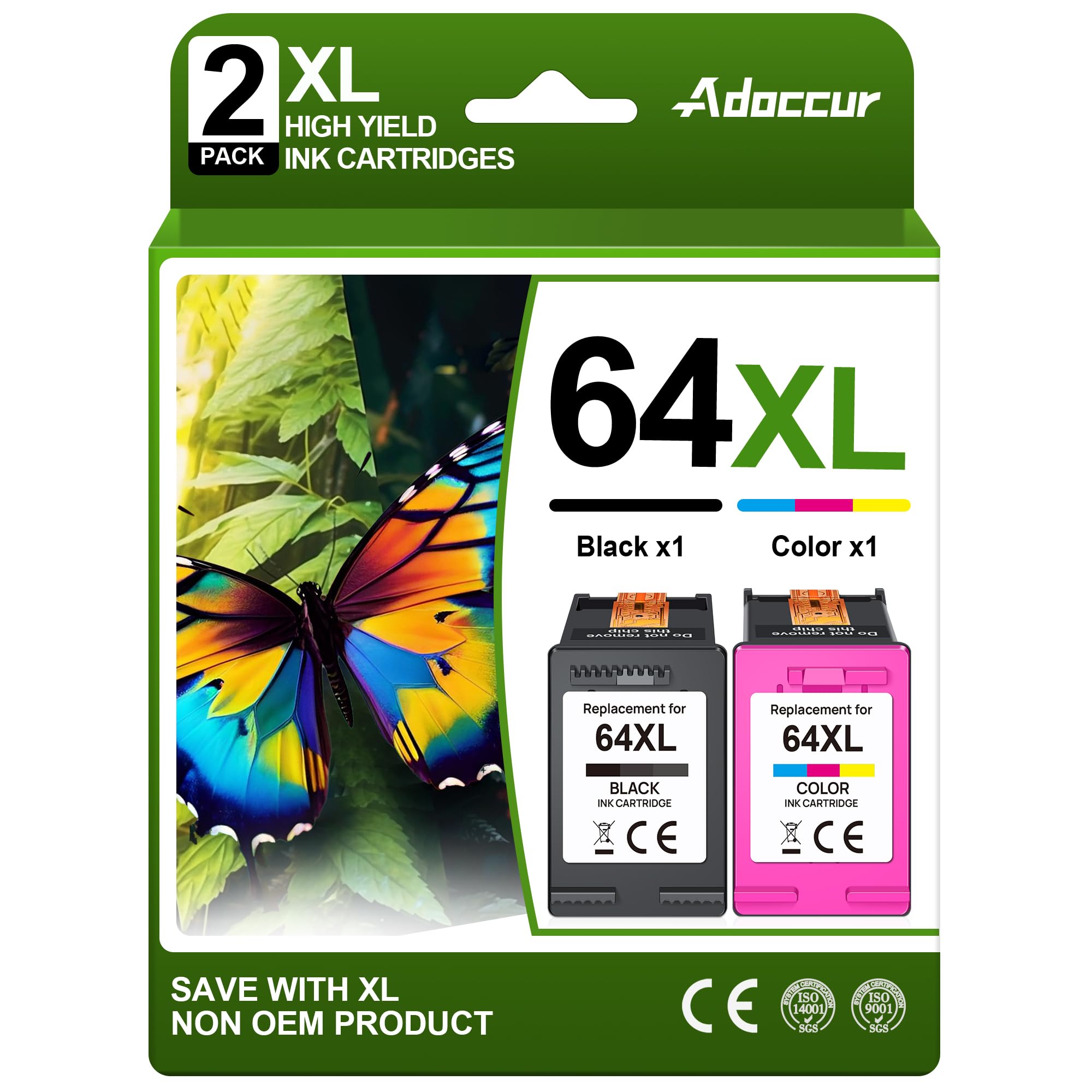 HP 64XL Ink Cartridge Replacement - 2 Pack Compatible with Envy Photo 7855/7858/6252/6255/7800/7100/7155/7158 & Tango Series Printers - High Yield Printing for Home Office & Photo Projects