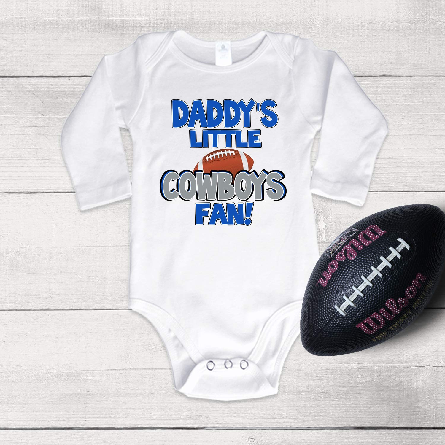 NanyCrafts Daddy's Little Cowboys Fan Long Sleeve Bodysuit - Cute Baby Boy Outfit for Football Games, Family Photos & Special Occasions