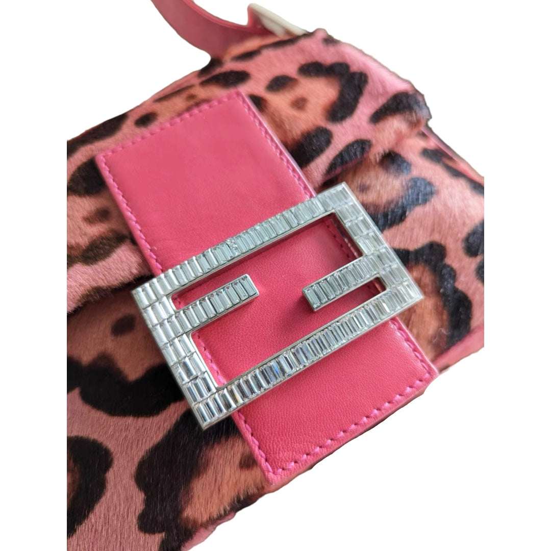 Fendi Pink Pony Hair Rhinestone Buckle Handbag - Luxury Designer Clutch for Women, Perfect for Evening Parties & Special Occasions