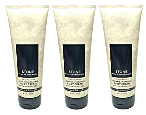 Bath and Body Works Stone For Men Ultra Shea Body Cream 8 oz (3-Pack) | Hydrating Moisturizer for Dry Skin | Perfect for Daily Use, Gym & Travel