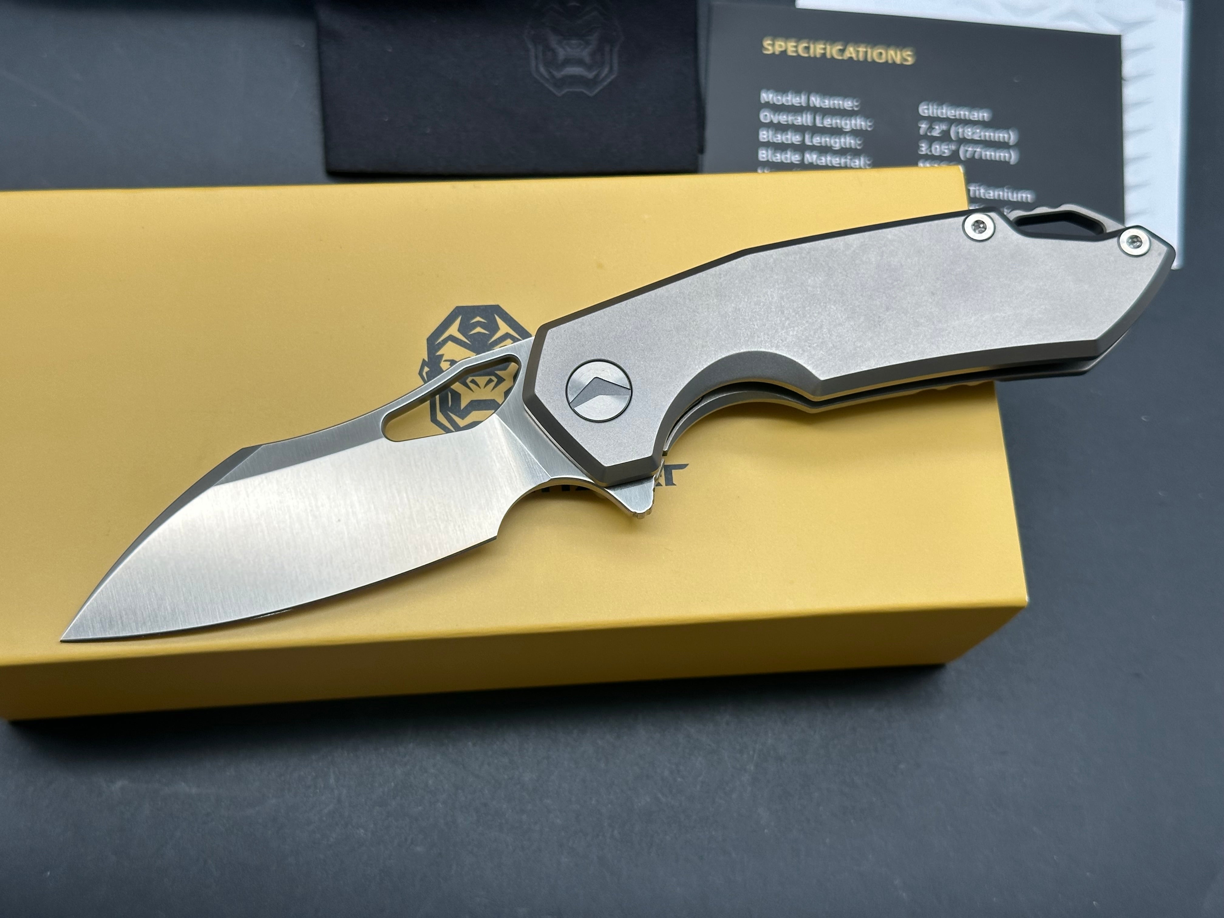Ferramonster Glideman Titanium Handle with M390 Blade - Premium Folding Knife for EDC, Outdoor Adventures & Survival Gear