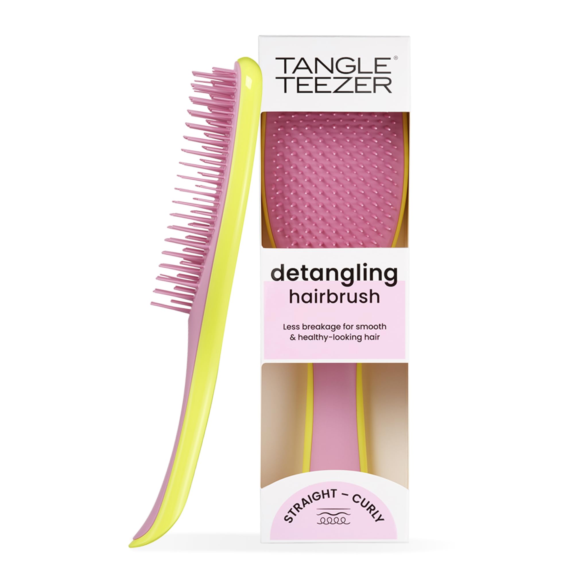 Tangle Teezer Ultimate Detangling Hairbrush for Wet & Dry Hair - Gentle Detangler for All Hair Types, Reduces Breakage & Eliminates Knots with Two-Tiered Teeth & Ergonomic Handle (Hyper Yellow & Rosebud) - Perfect for Home, Travel, Salon & Daily Hair Care
