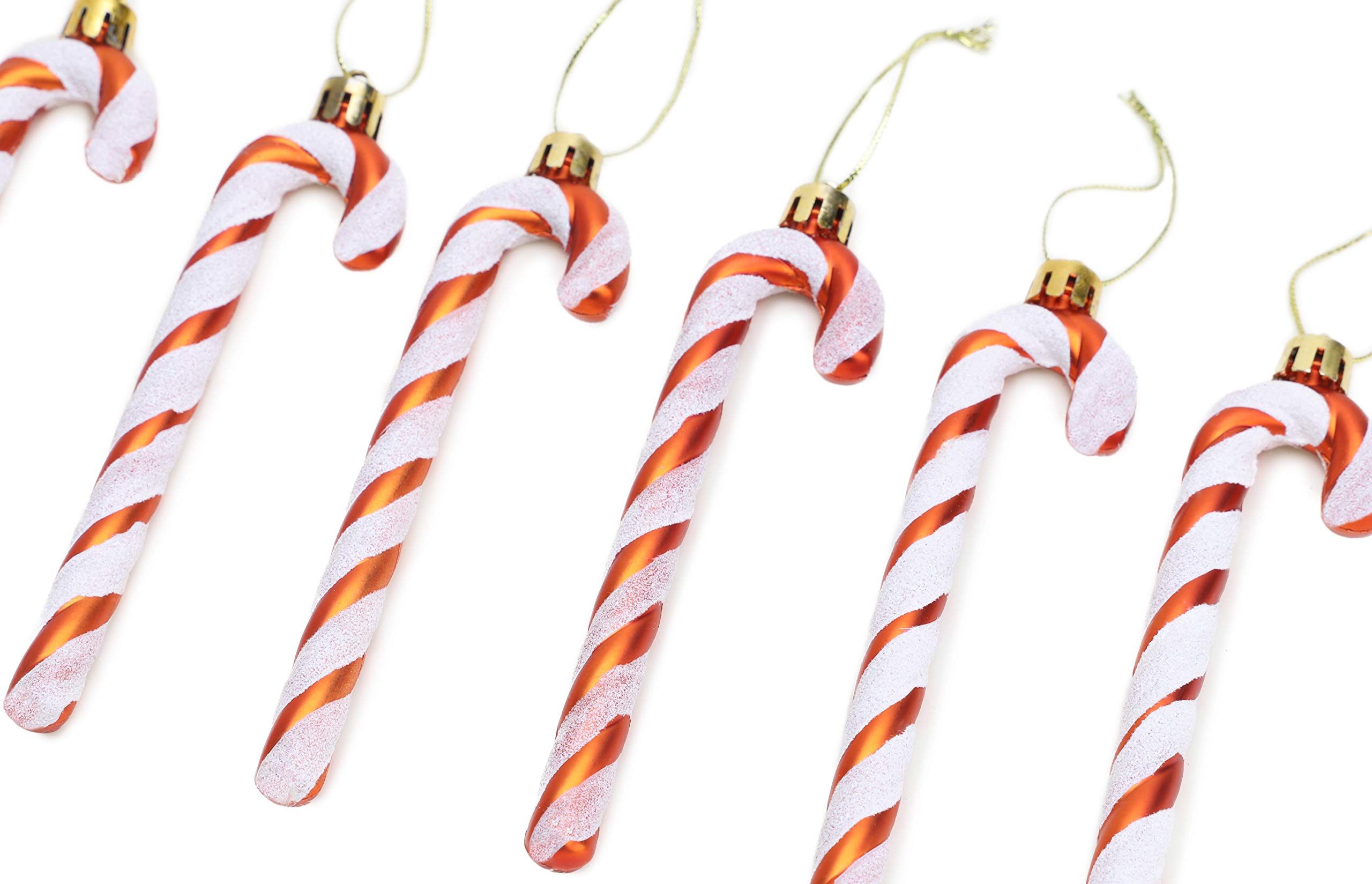 Christmas Tree Decorations - Pack of 6 Glitter Candy Cane Ornaments (13cm, Copper & White) for Holiday Home Decor, Xmas Party & Gift Giving