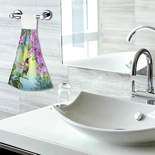 Hummingbird Hand Towels 2-Pack - Spring Floral Kitchen & Bathroom Towels, 12